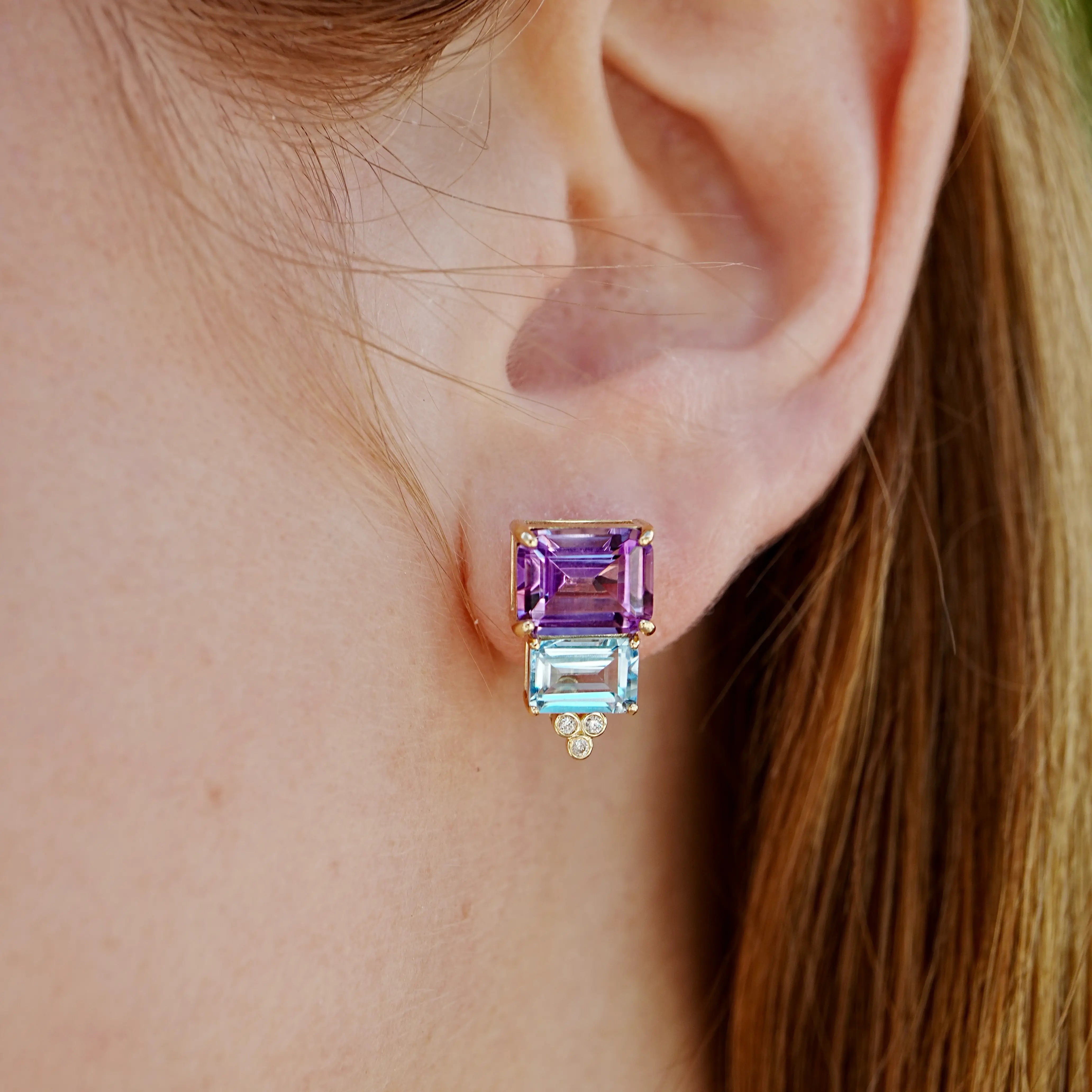 Fortune Amethyst Topaz Diamond Earrings