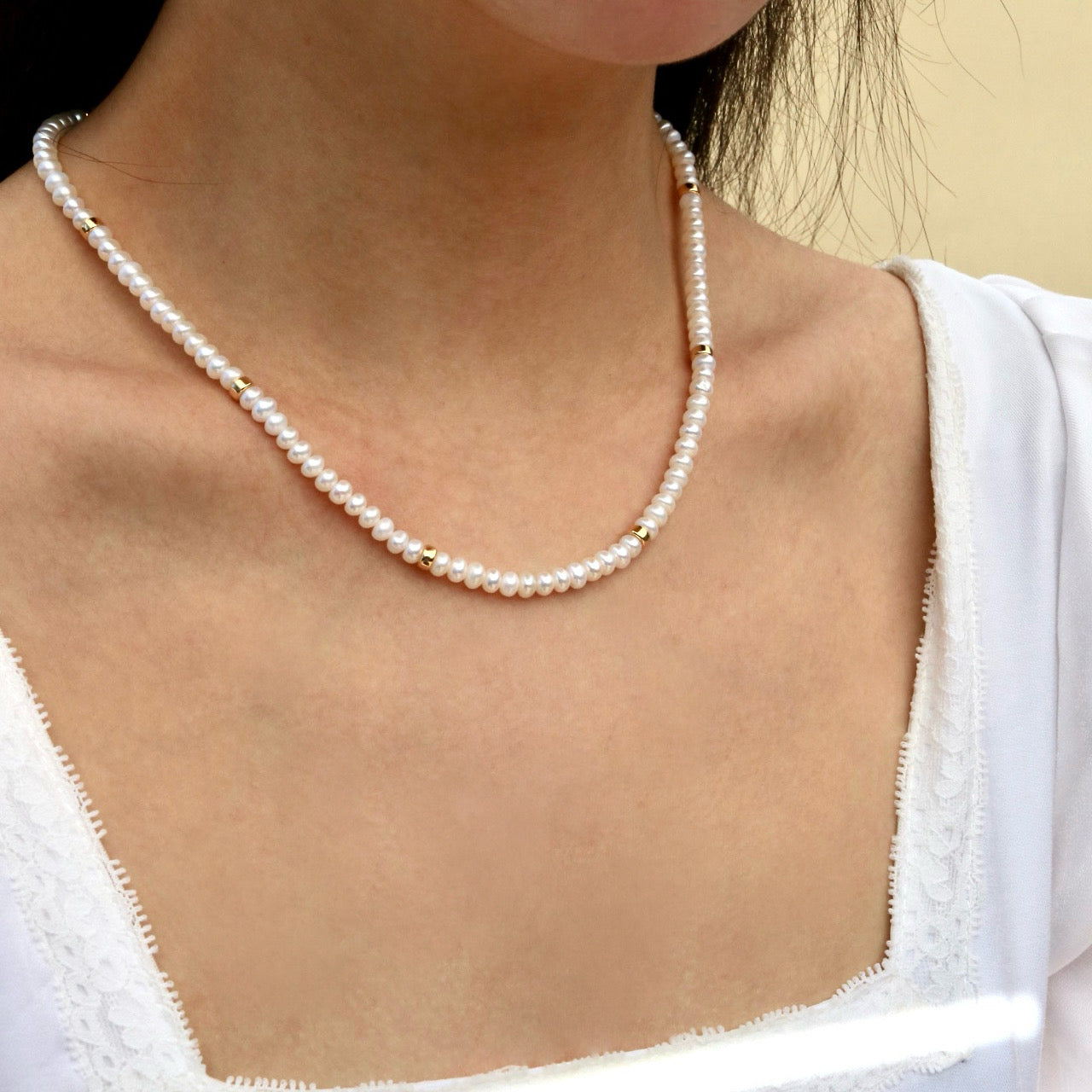 Pearl and Gold Bead Strand Necklace with Convertible Sunflower Hand-Painted Baroque Pearl