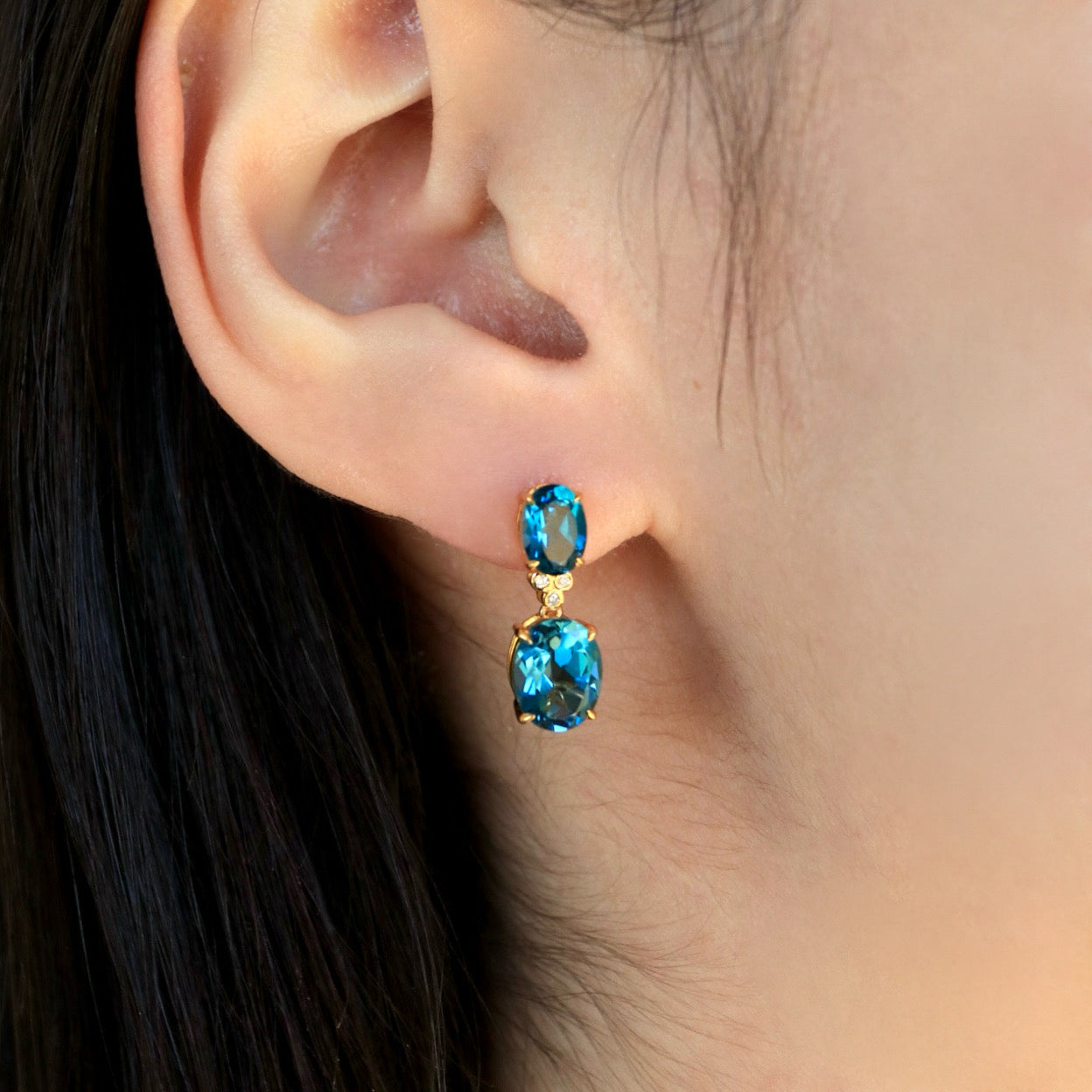 Divina Oval Topaz Diamond Baroque Pearl Drop Earrings