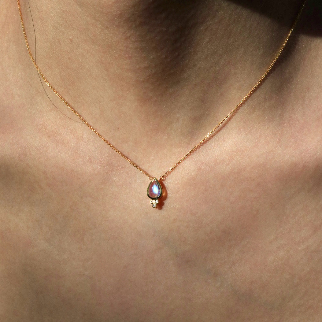Ayla Pear-Shaped Moonstone Diamond Necklace