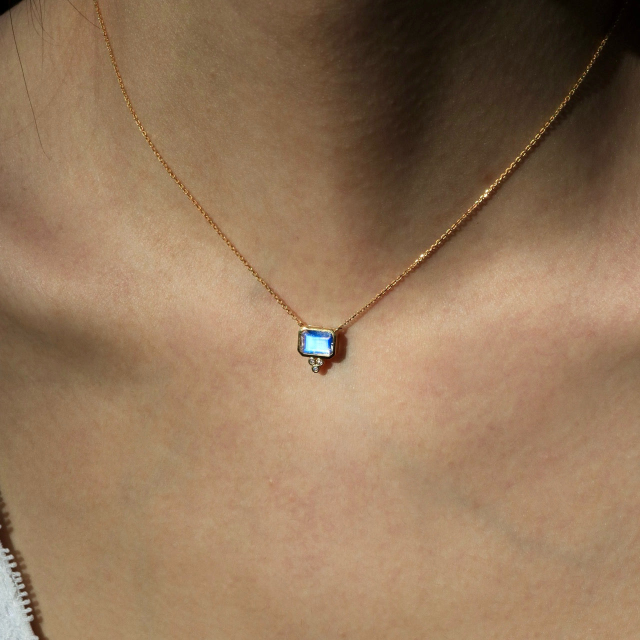 Ayla Emerald-Cut Moonstone Diamond Pearl Necklace
