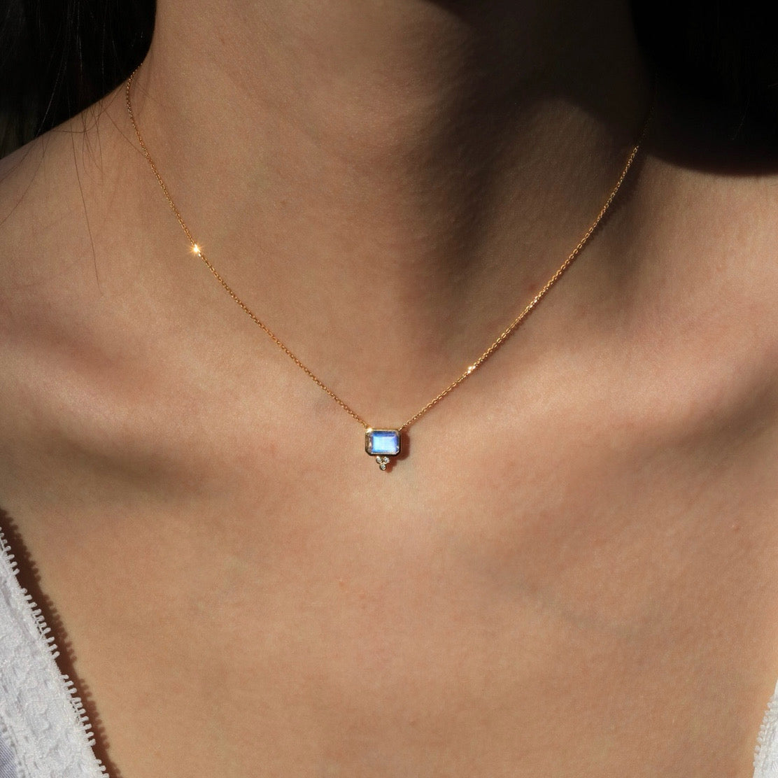 Ayla Emerald-Cut Moonstone Diamond Necklace