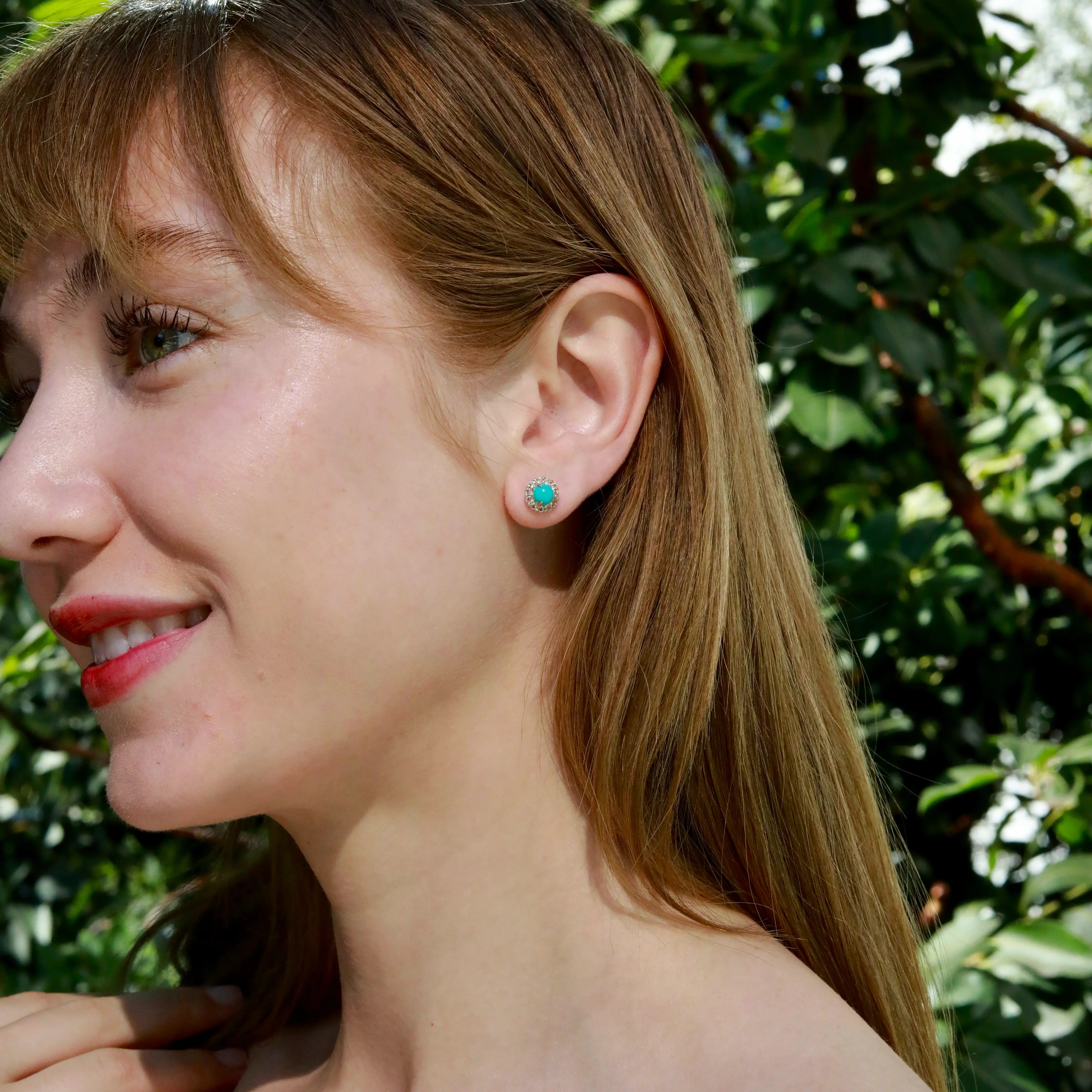 Tropical Natural Turquoise Aquamarine Earrings in 14k solid gold