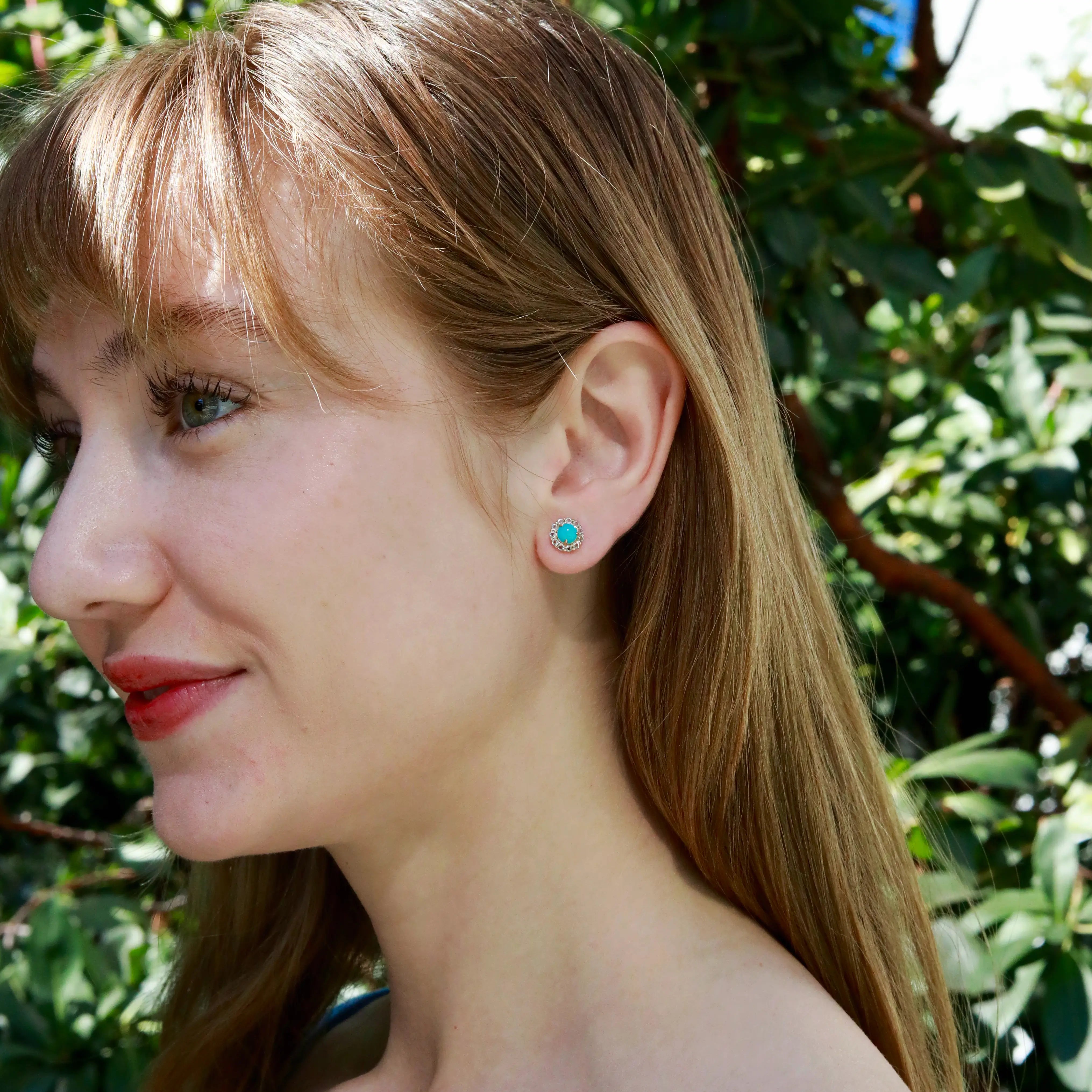 Tropical Natural Turquoise Aquamarine Earrings in 14k solid gold