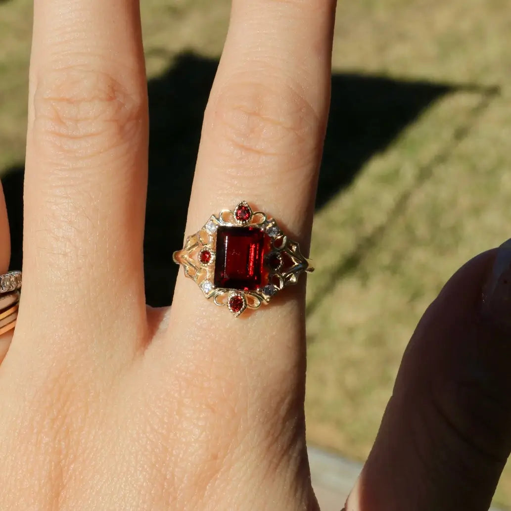 natural red garnet diamond cocktail ring
