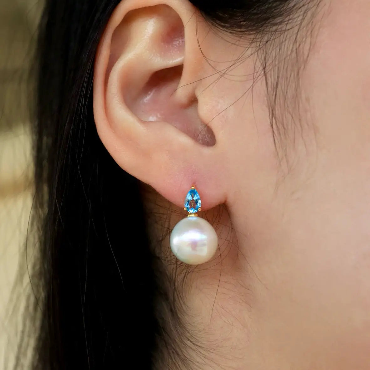 14k yellow gold Venus Tears Topaz 12-13mm Cultured Round Pearl Convertible Drop Earrings