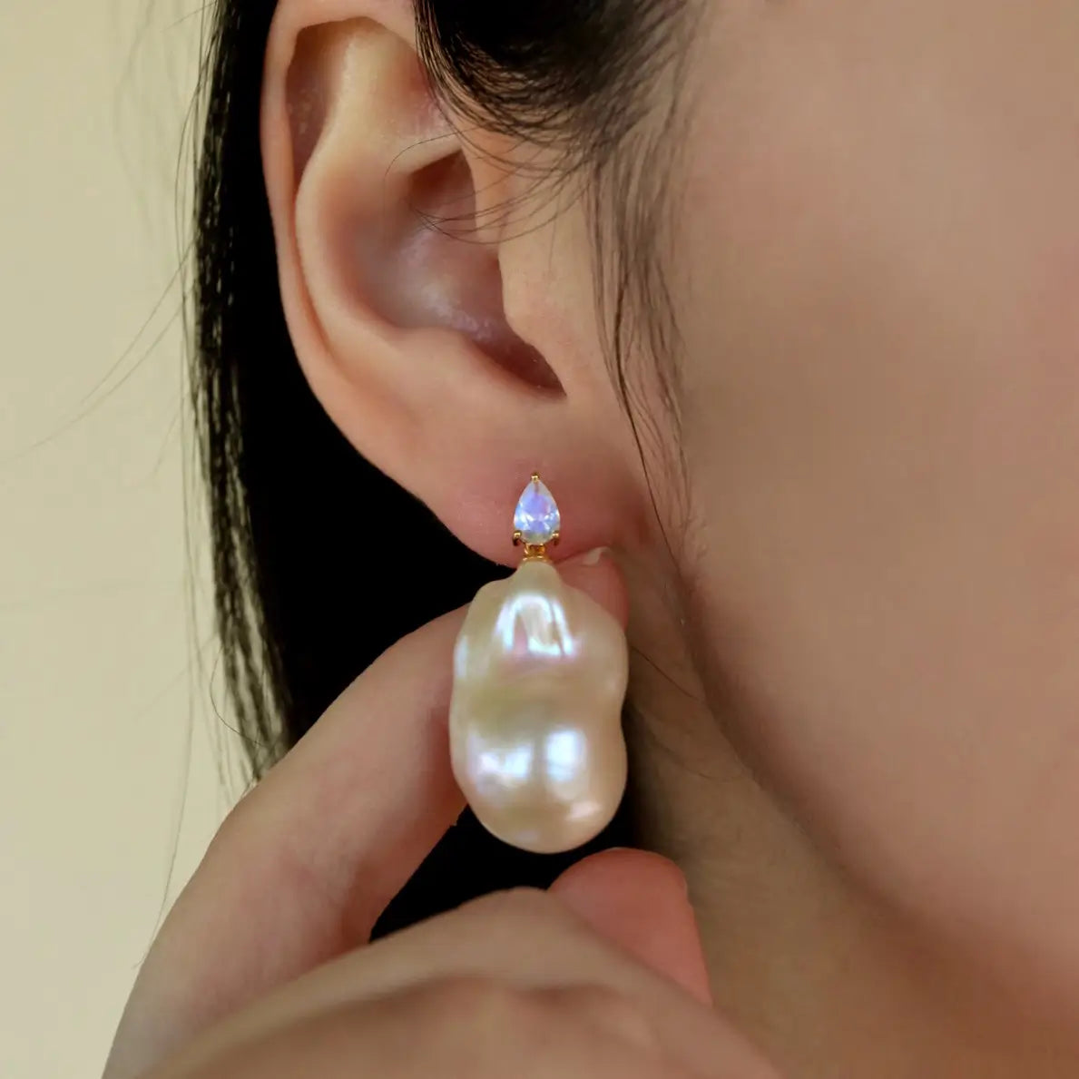 Venus Tears Moonstone Baroque Pearl Convertible Drop Earrings