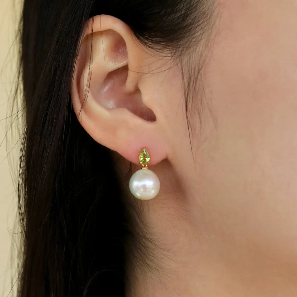 14k yellow gold Venus Tears Peridot 12-13mm Cultured Round Pearl Convertible Drop Earrings