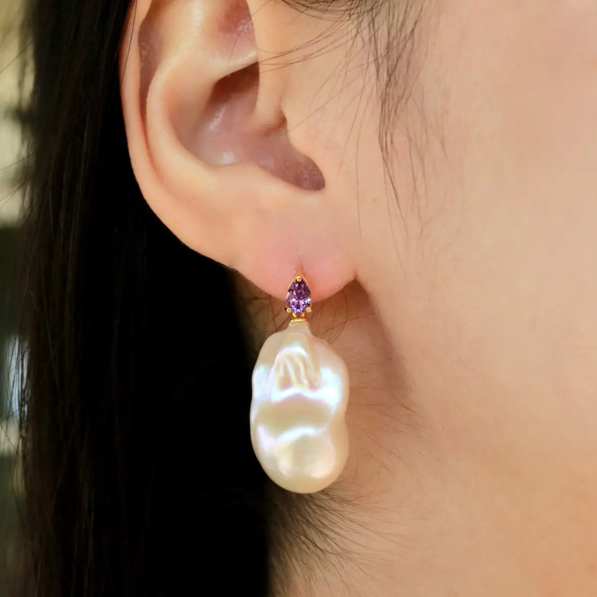 Venus Tears Amethyst Baroque Pearl Convertible Drop Earrings