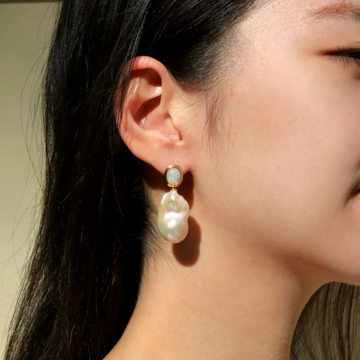 Bella Oval Opal Baroque Pearl Convertible Drop Earrings