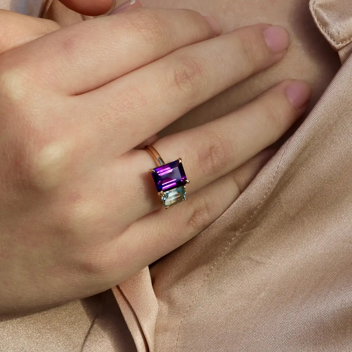 natural double gems 14k gold cocktail ring