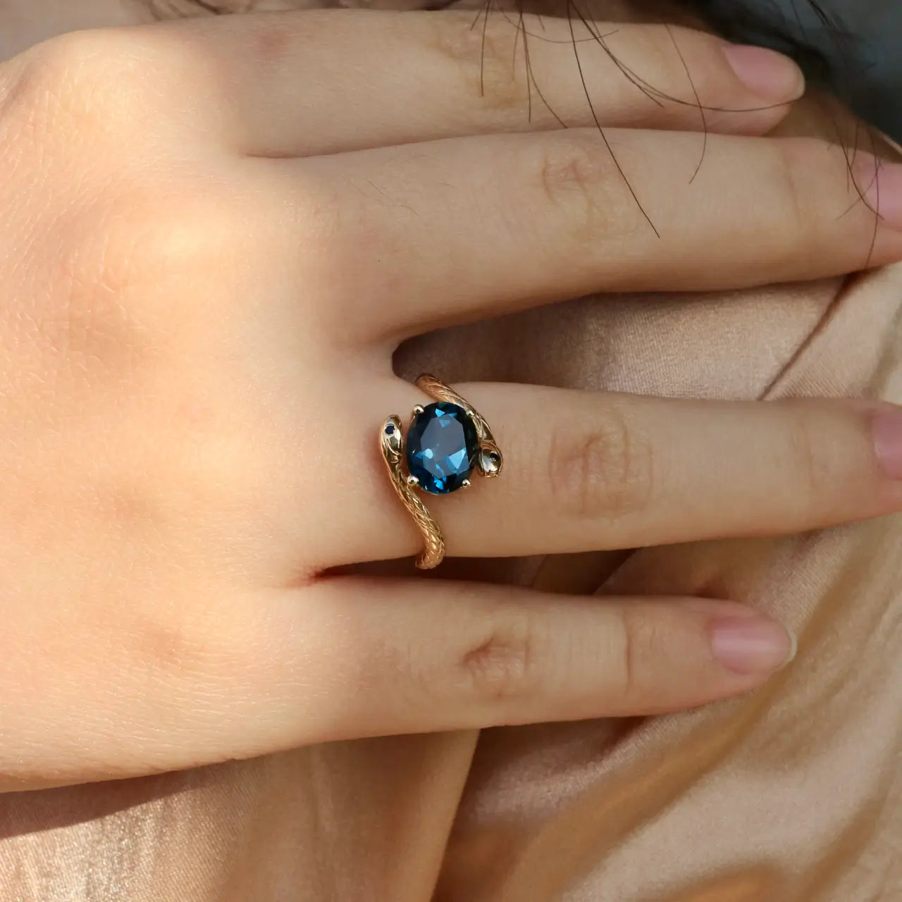 blue topaz sapphire gems gold ring