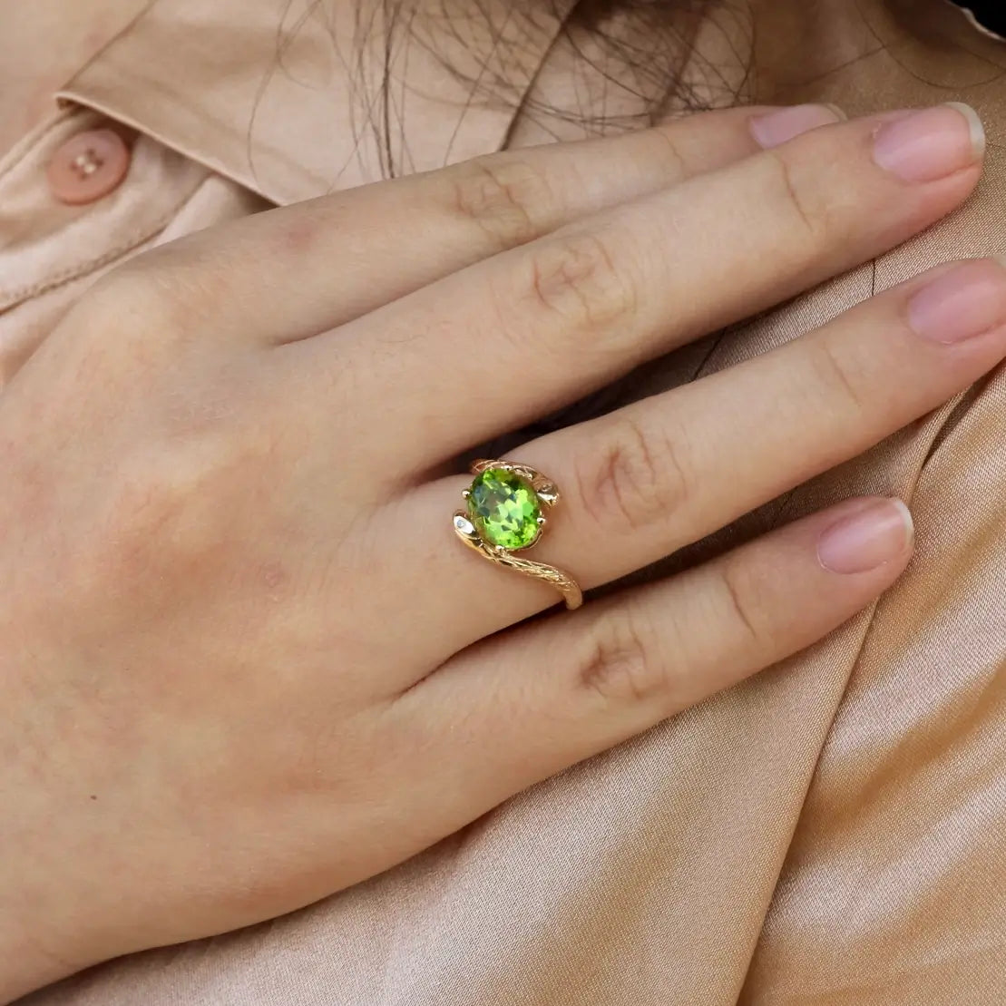green peridot diamond snake ring