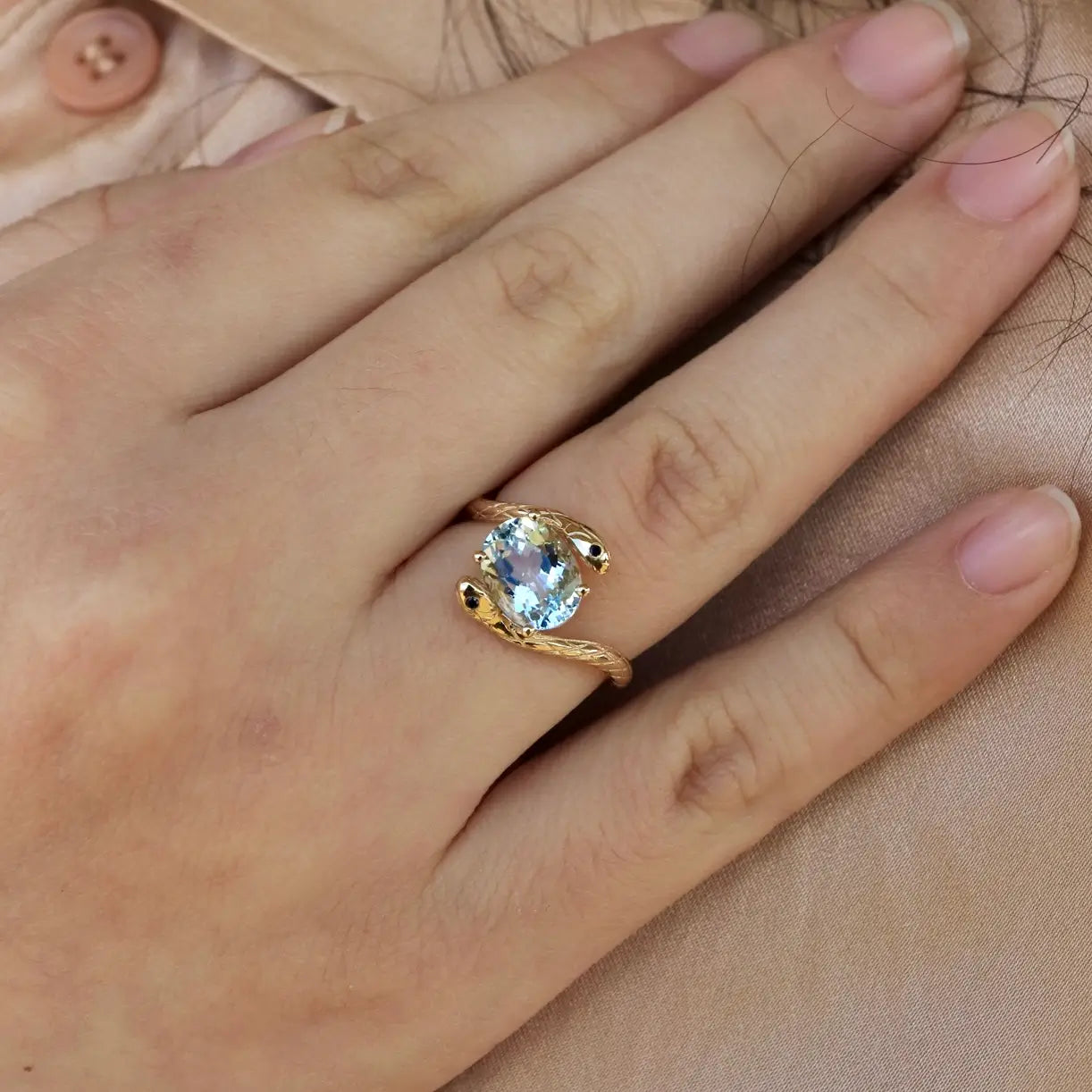 aquamarine sapphire blue snake ring