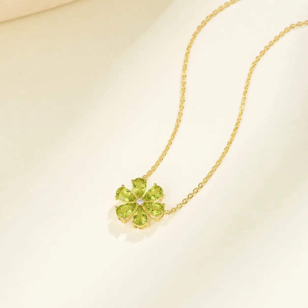 Flora Blossom Natural 2.72 Peridot Diamond Necklace in 14k yellow gold