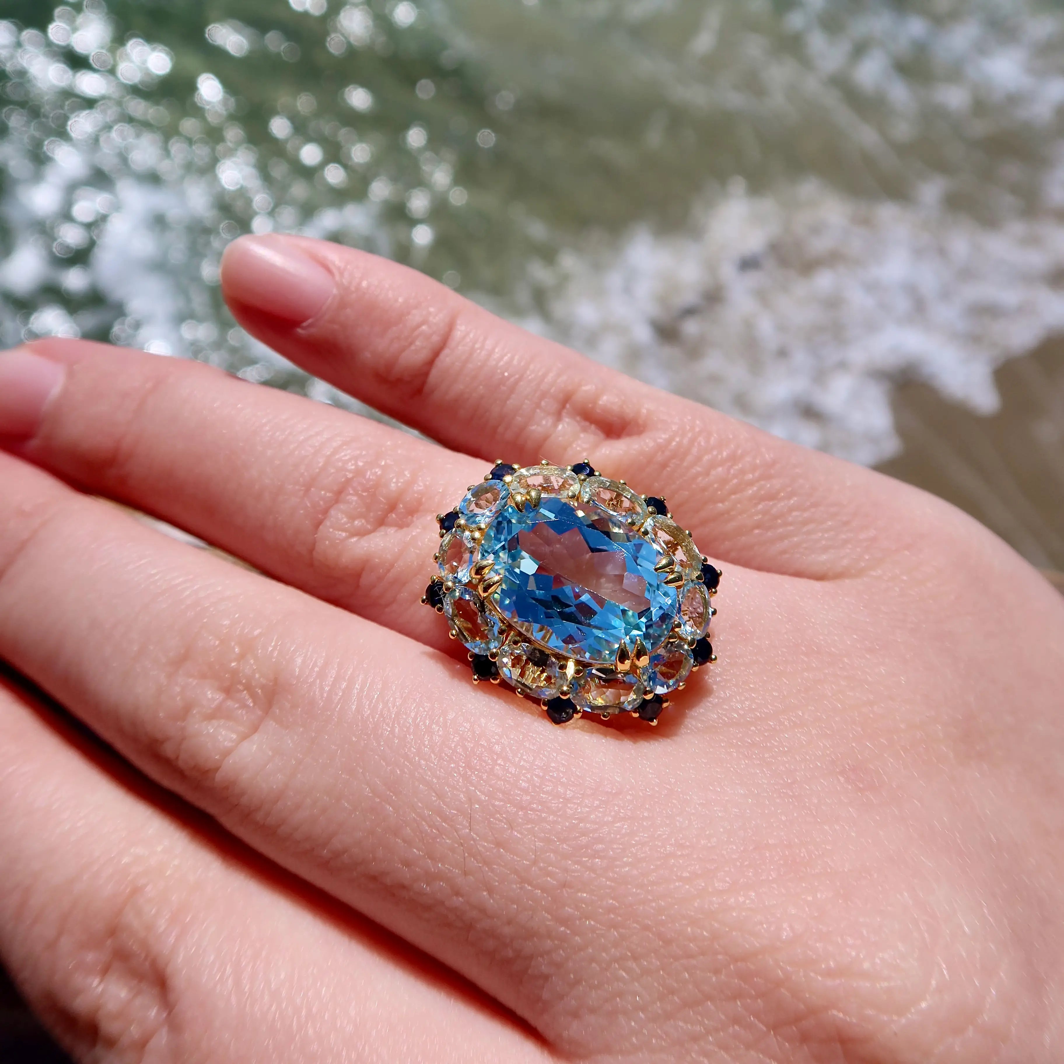 Mira Blue Topaz Aquamarine Sapphire Cluster Ring