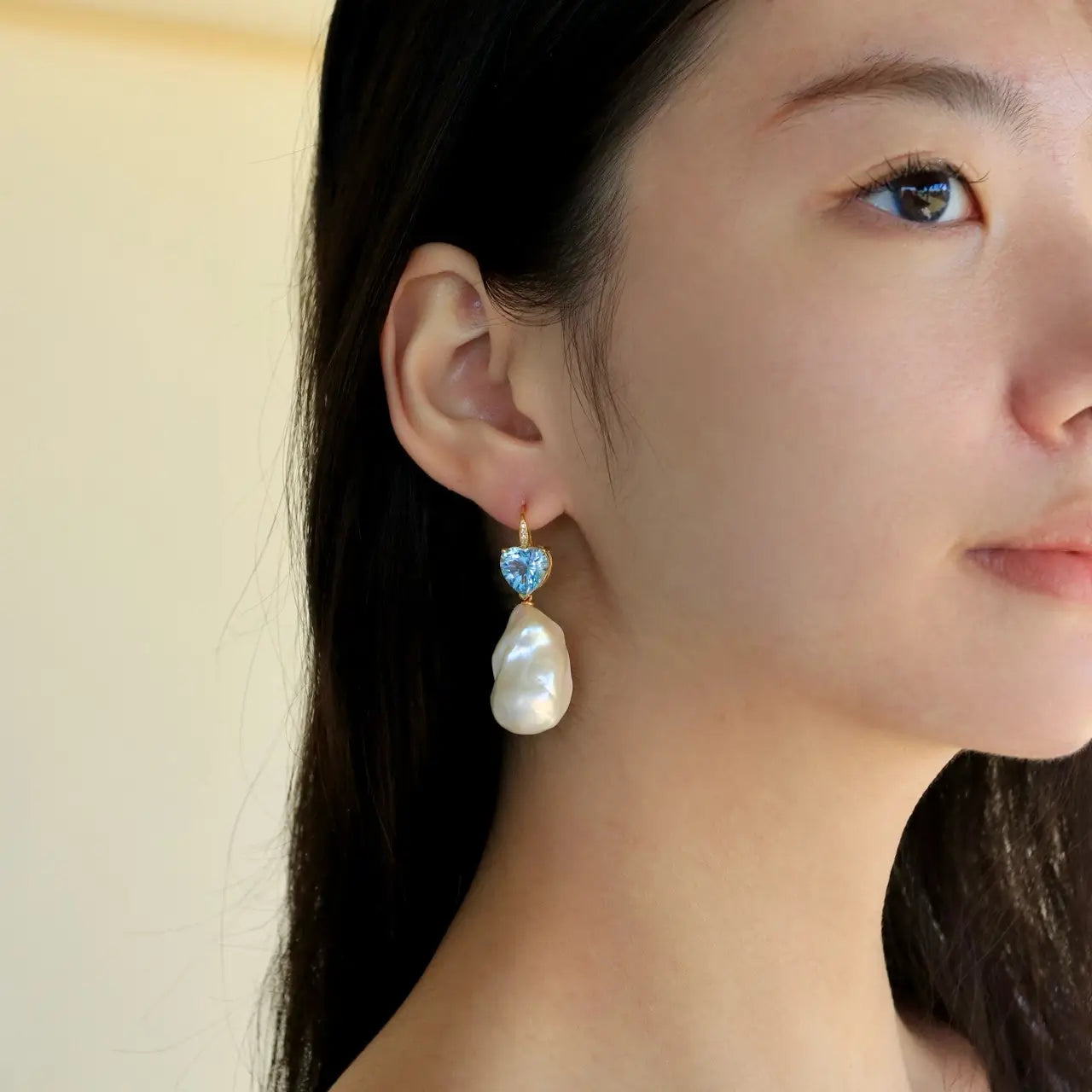 Radiant Heart Topaz Diamond Baroque Pearl Convertible Drop Earrings