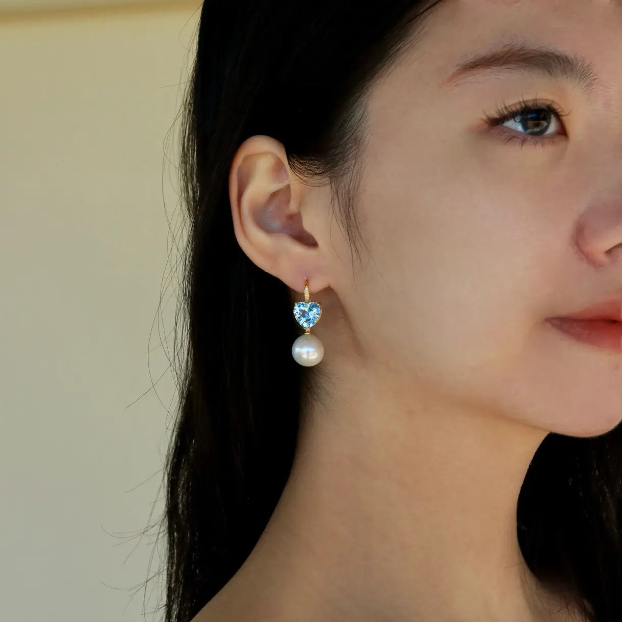 Radiant Heart Topaz Diamond Pearl Convertible Drop Earrings