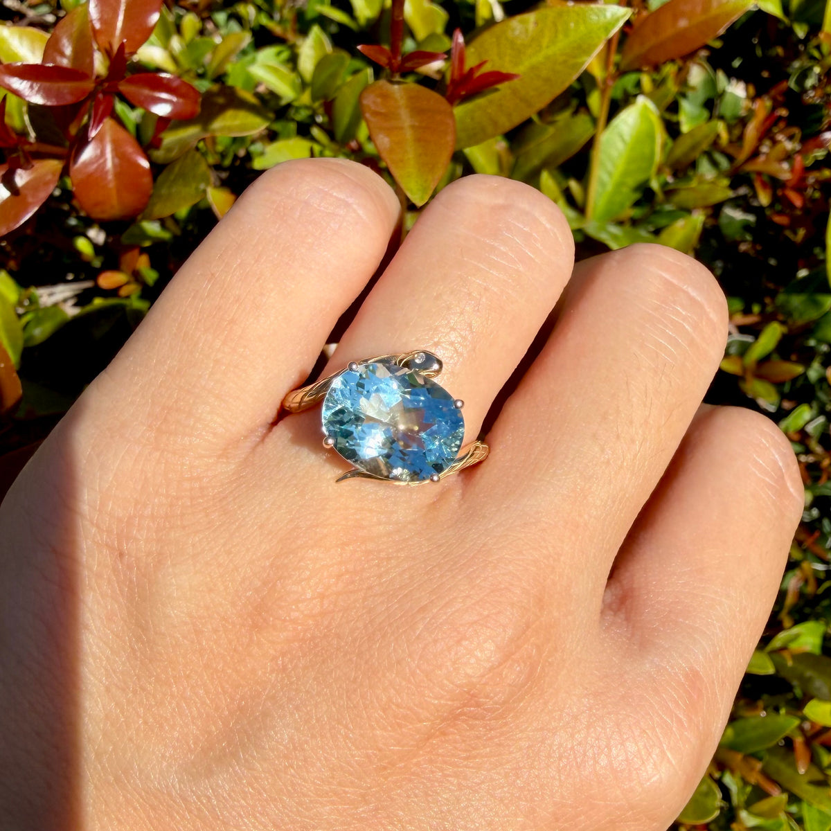 Snake Protection 4.23 ctw AIGS Certified Natural Aquamarine & Diamond East-West Ring
