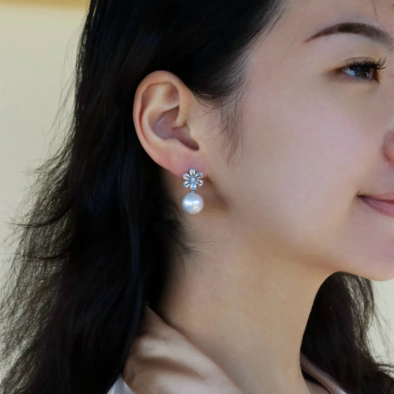 Flora Blossom Aquamarine Diamond Pearl Convertible Drop Earrings