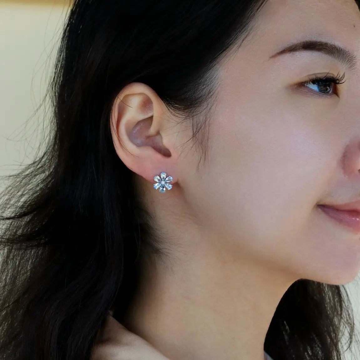 flora blossom sky blue aquamarine solid gold earrings