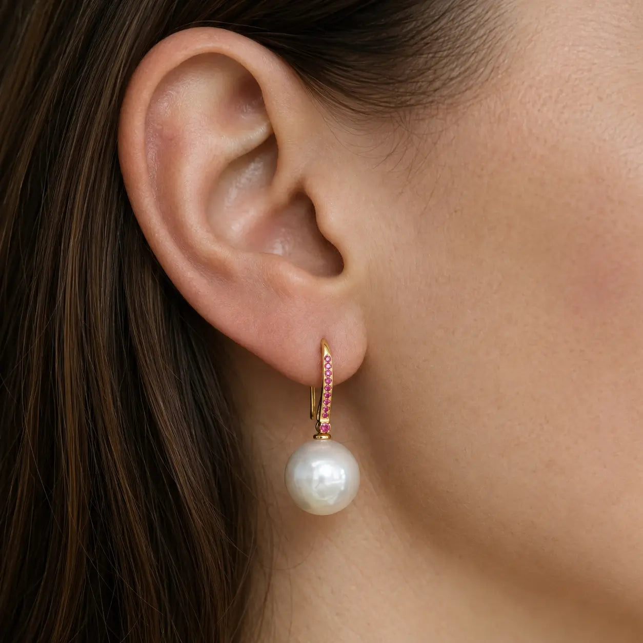 14k solid gold Pink Sapphire Round Cultured Freshwater Pearl Convertible Drop Earrings