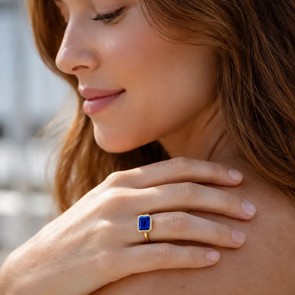 Bella 14k solid gold yellow gold 3ctw Lab Grown Sapphire East-West Ring