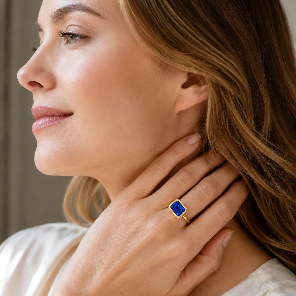 Bella 14k solid gold yellow gold 3ctw Lab Grown Sapphire East-West Ring