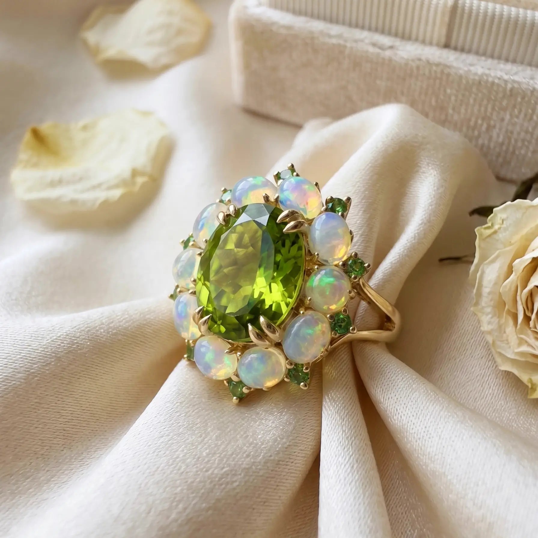 Kai Fine Jewelry Mira Natural Peridot Opal Tsavorite Cocktail Ring in 14k yellow gold 