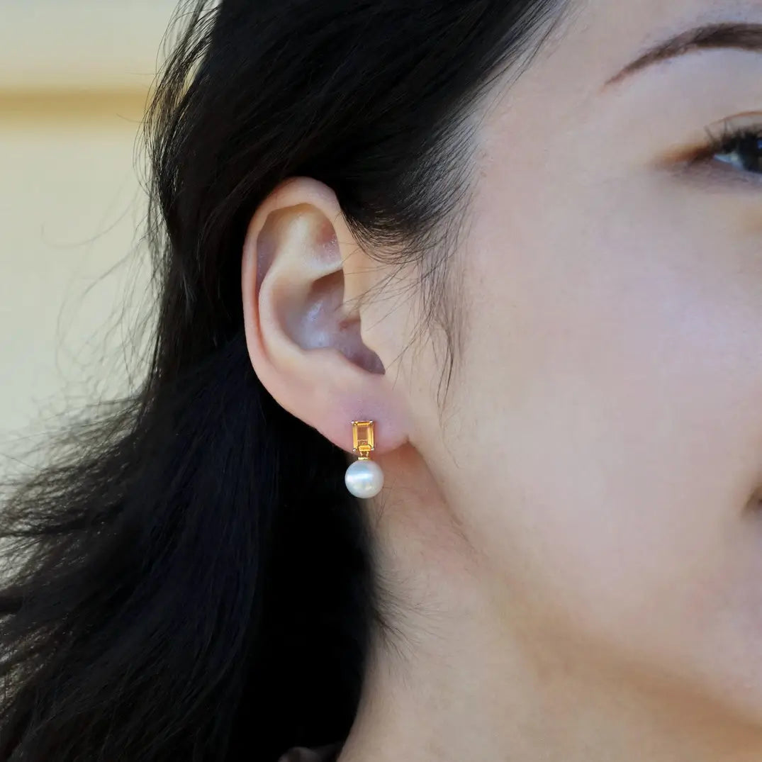 yellow citrine natural gemstone earrings