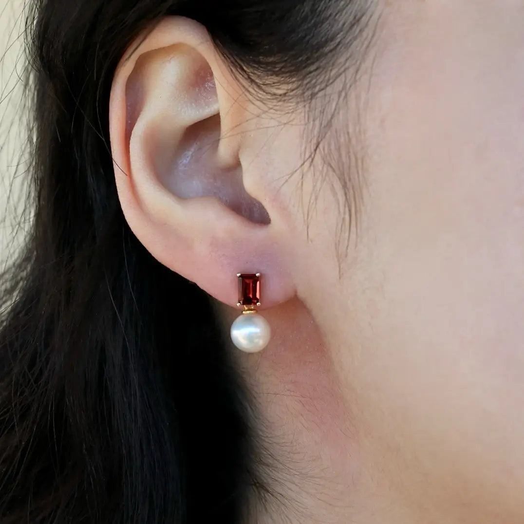 natural red garnet 14k yellow gold earrings