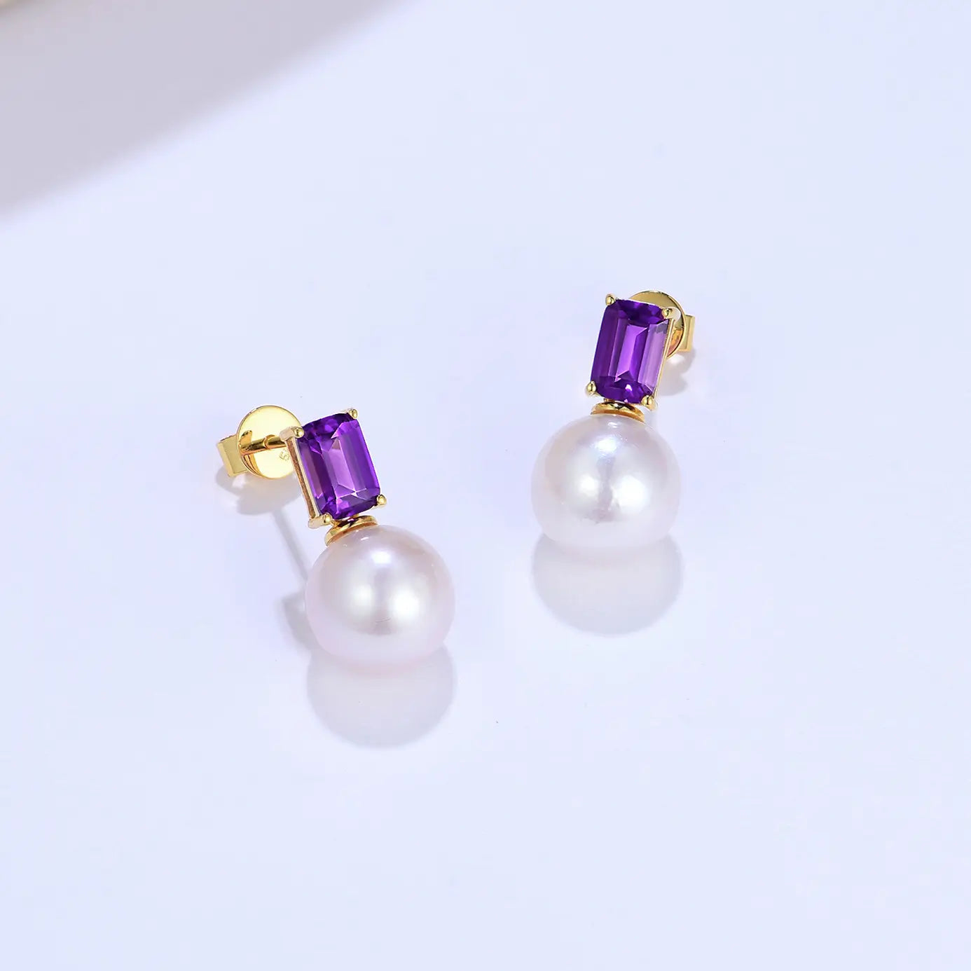 emerald cut amethyst and pearl earrings