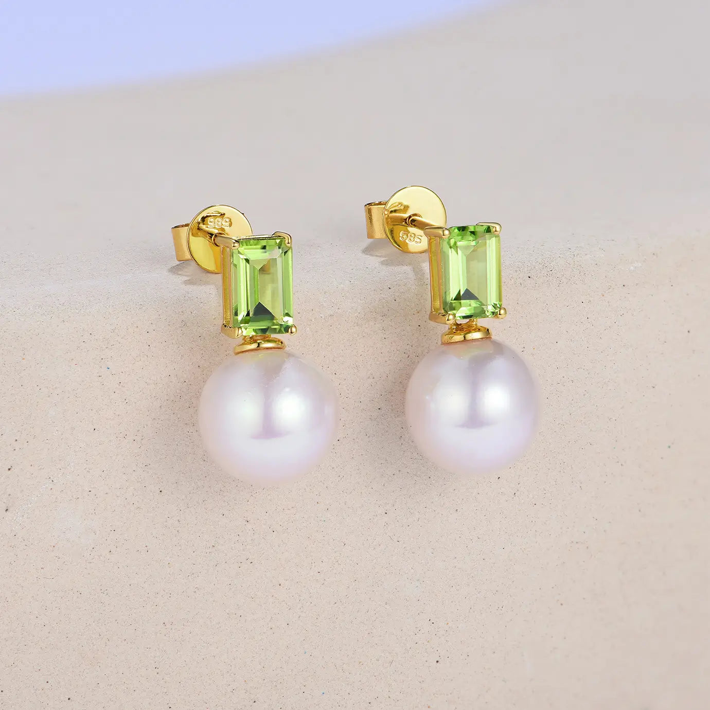 natural peridot emerald cut earrings