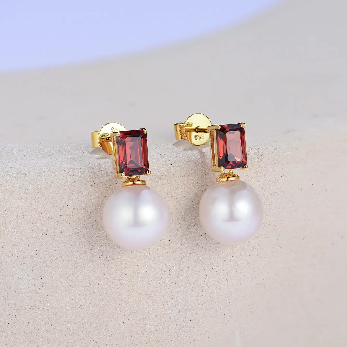 emerald cut garnet detachable pearl earrings