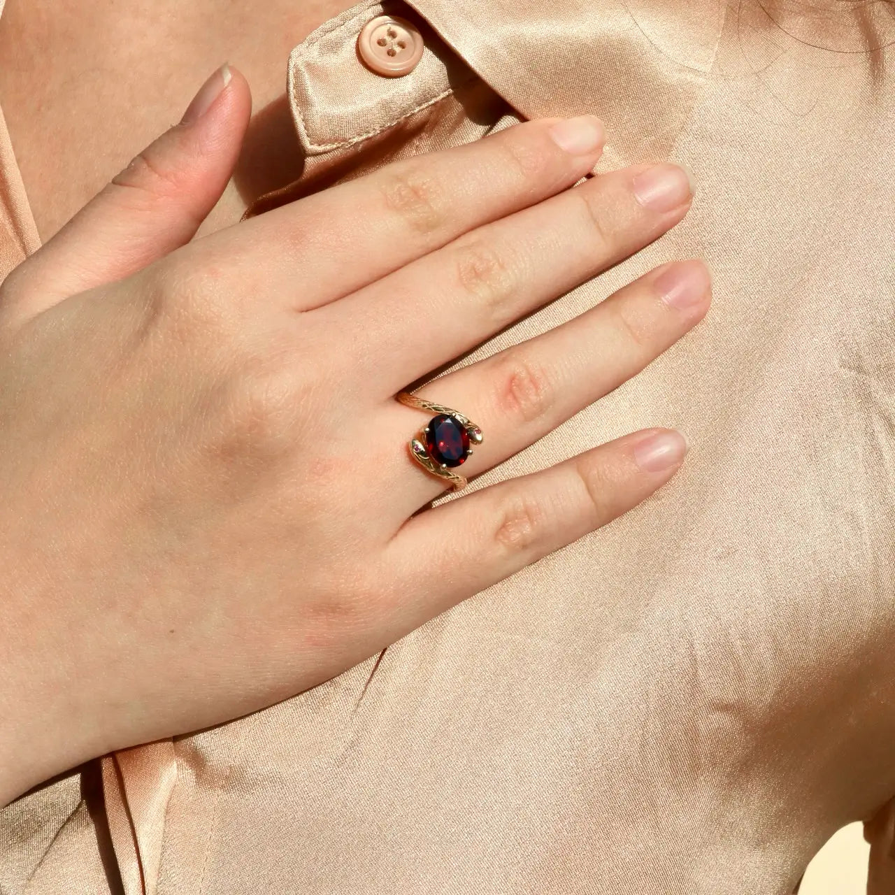 red garnet ruby snake ring 14k gold