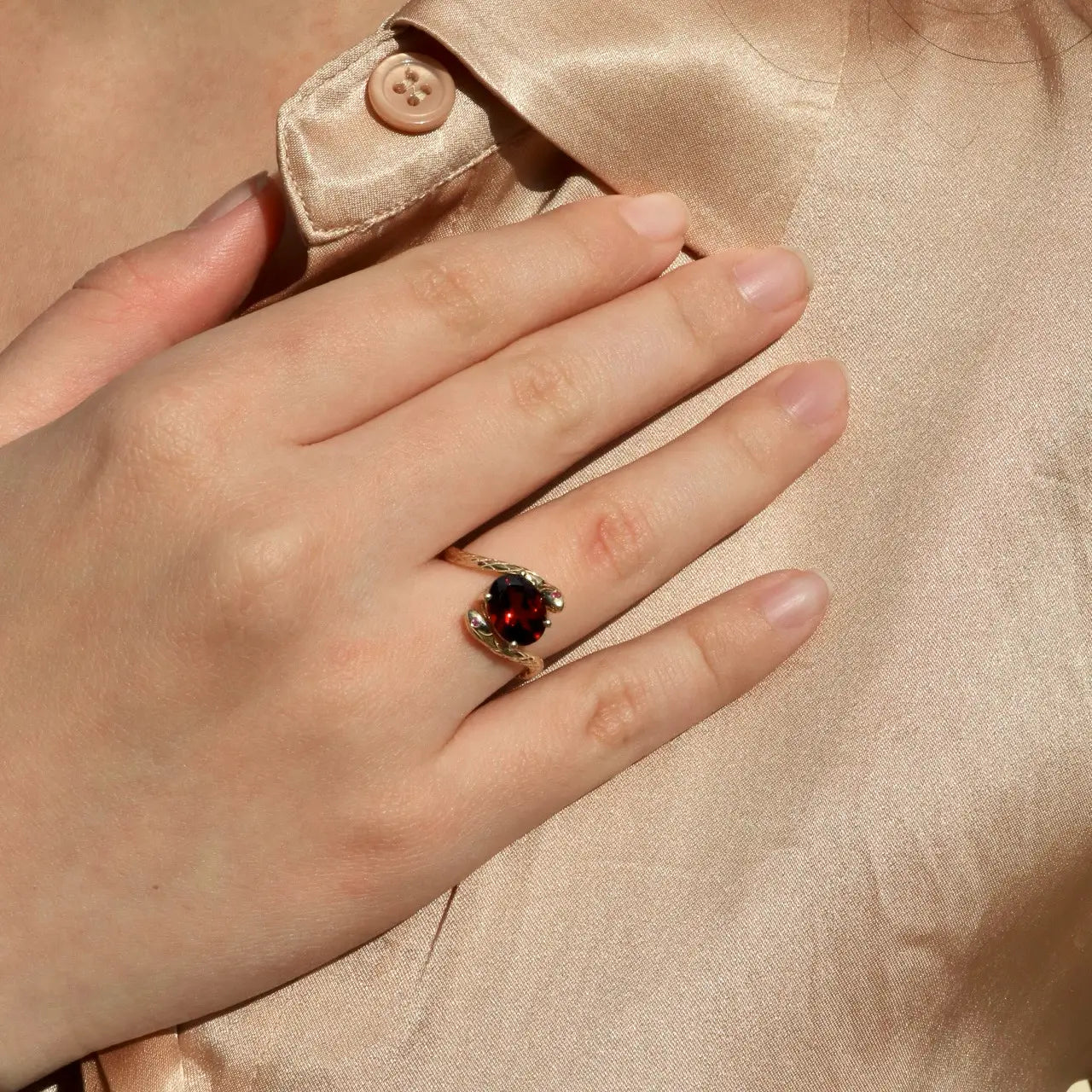 oval garnet ruby new year snake ring