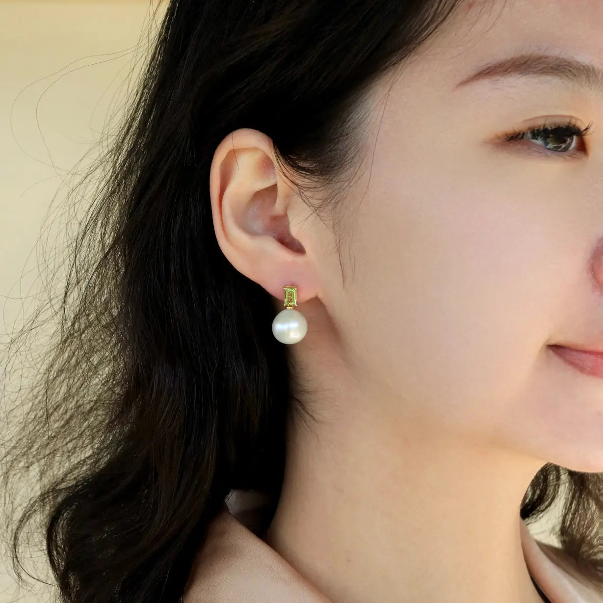 14k yellow gold green peridot cultured pearl convertible drop earrings