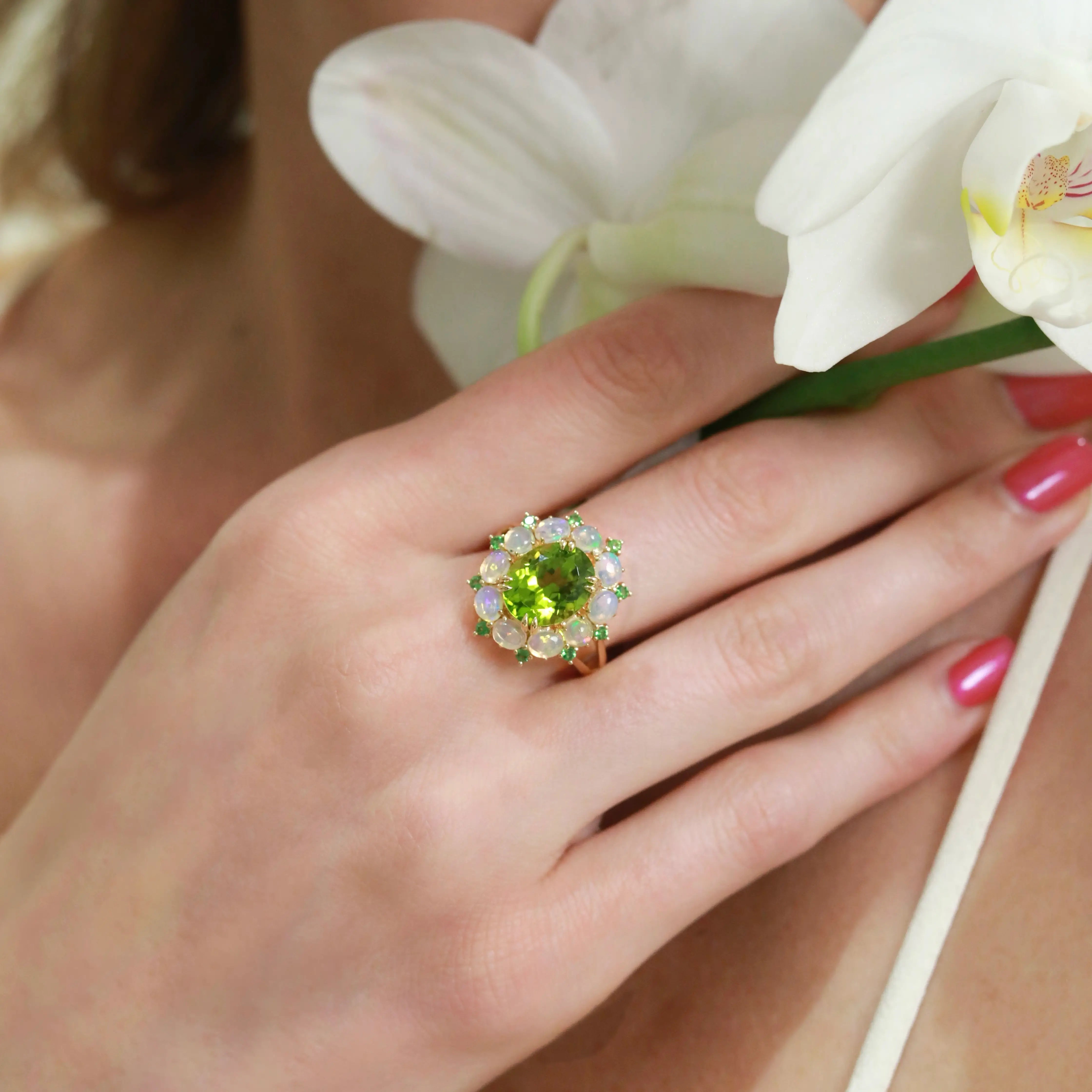 Mira Peridot Opal Tsavorite Cocktail Ring