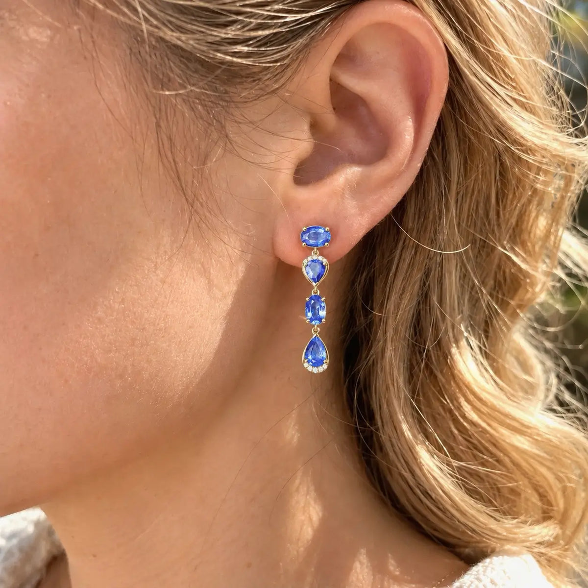 Garden Melody 3.75 ctw Natural Blue Sapphire & Diamond Drop Earrings (One-of-a-Kind)