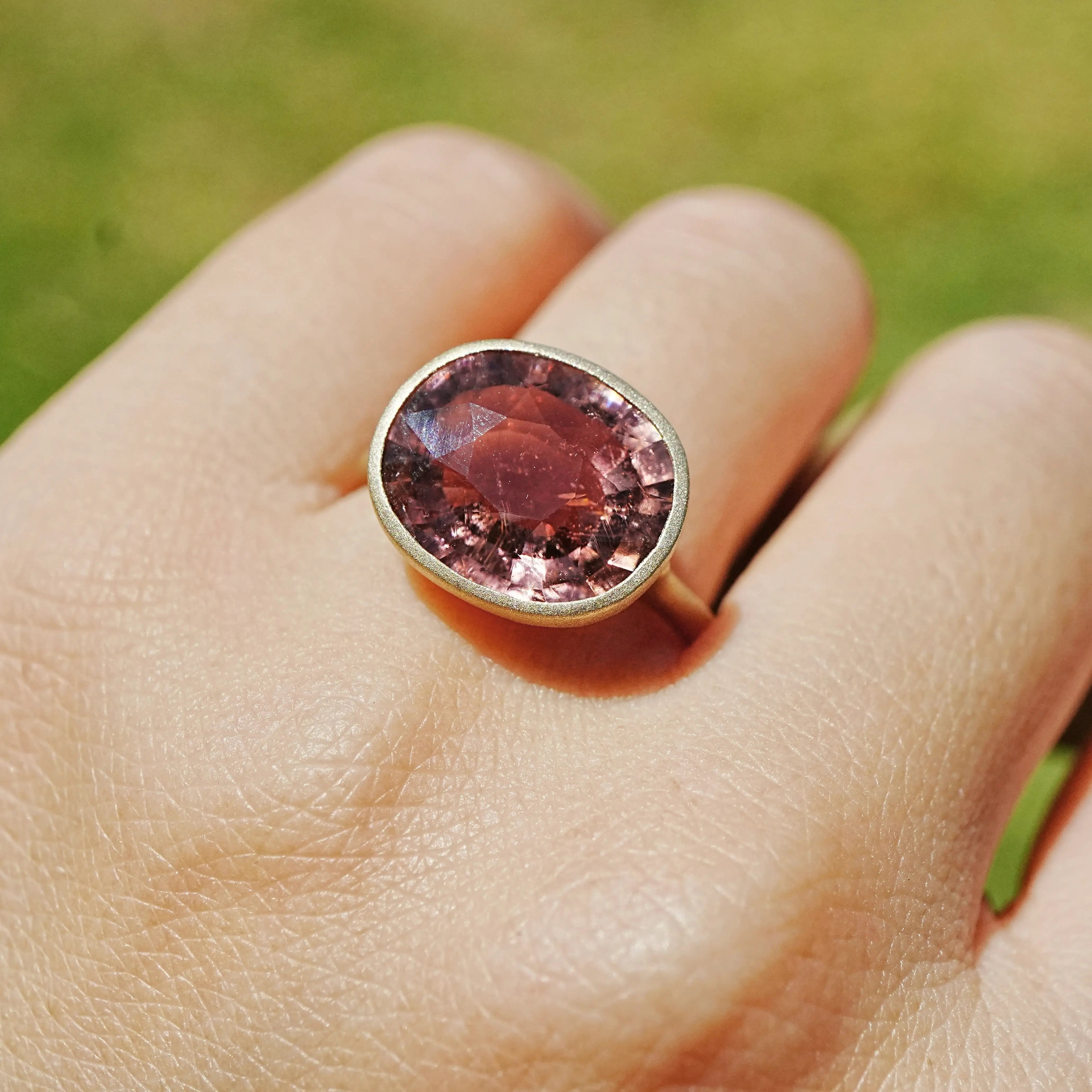 14k gold Aria Arch 5.71 ct Natural Sunset Natural Pink Tourmaline East-West Ring (One-of-a-Kind)