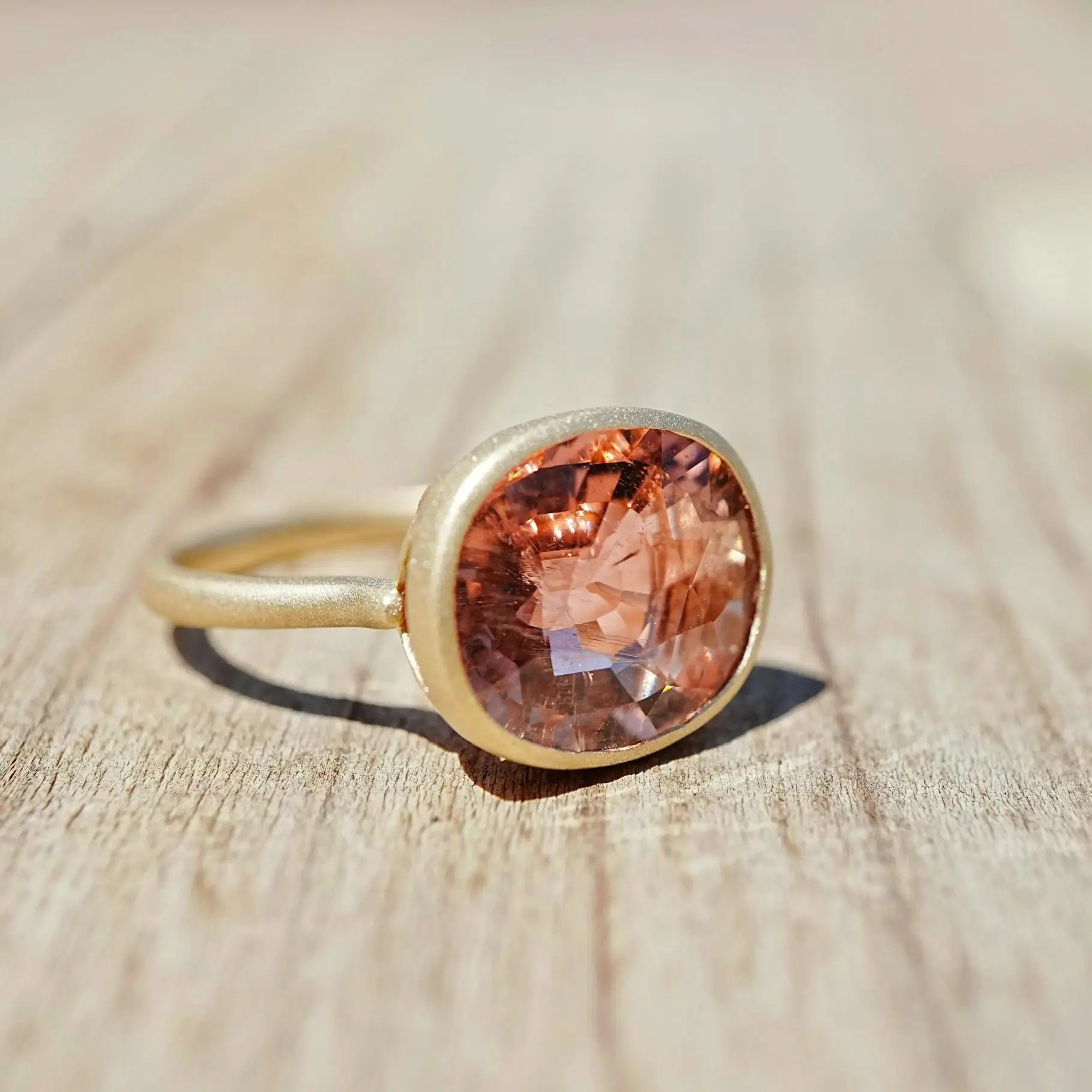 14k gold Aria Arch 5.71 ct Natural Sunset Natural Pink Tourmaline East-West Ring (One-of-a-Kind)