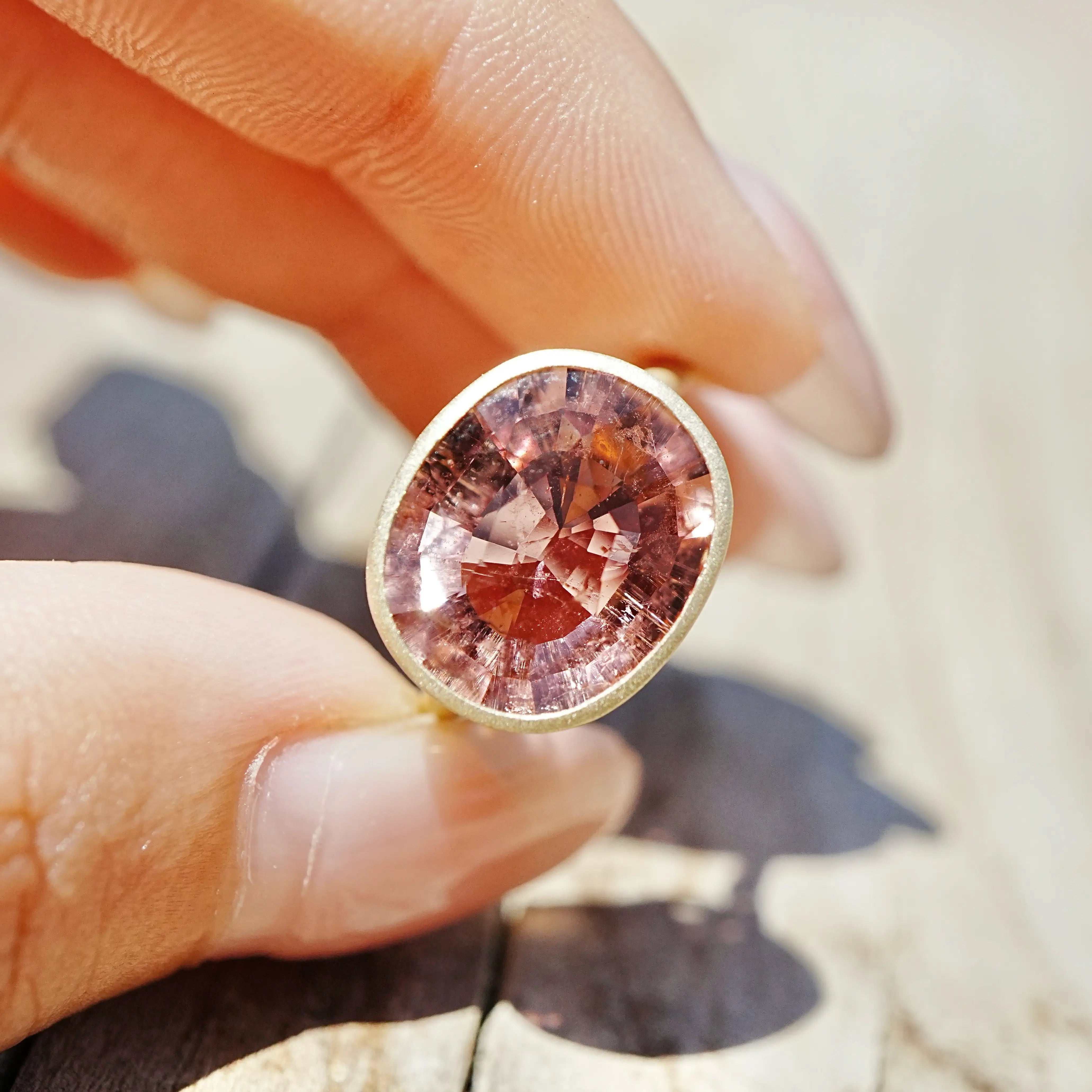 14k gold Aria Arch 5.71 ct Natural Sunset Natural Pink Tourmaline East-West Ring (One-of-a-Kind)