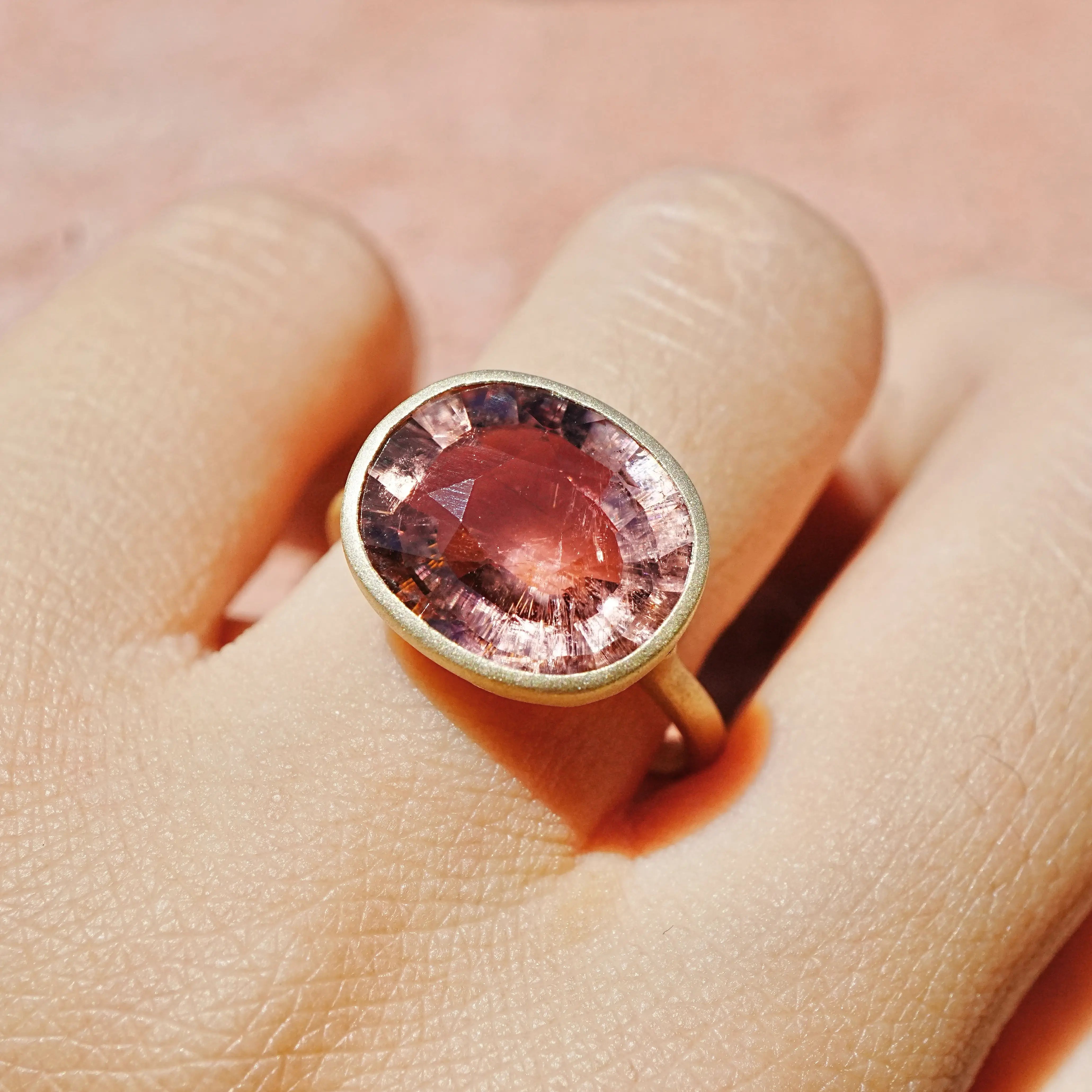 14k gold Aria Arch 5.71 ct Natural Sunset Natural Pink Tourmaline East-West Ring (One-of-a-Kind)
