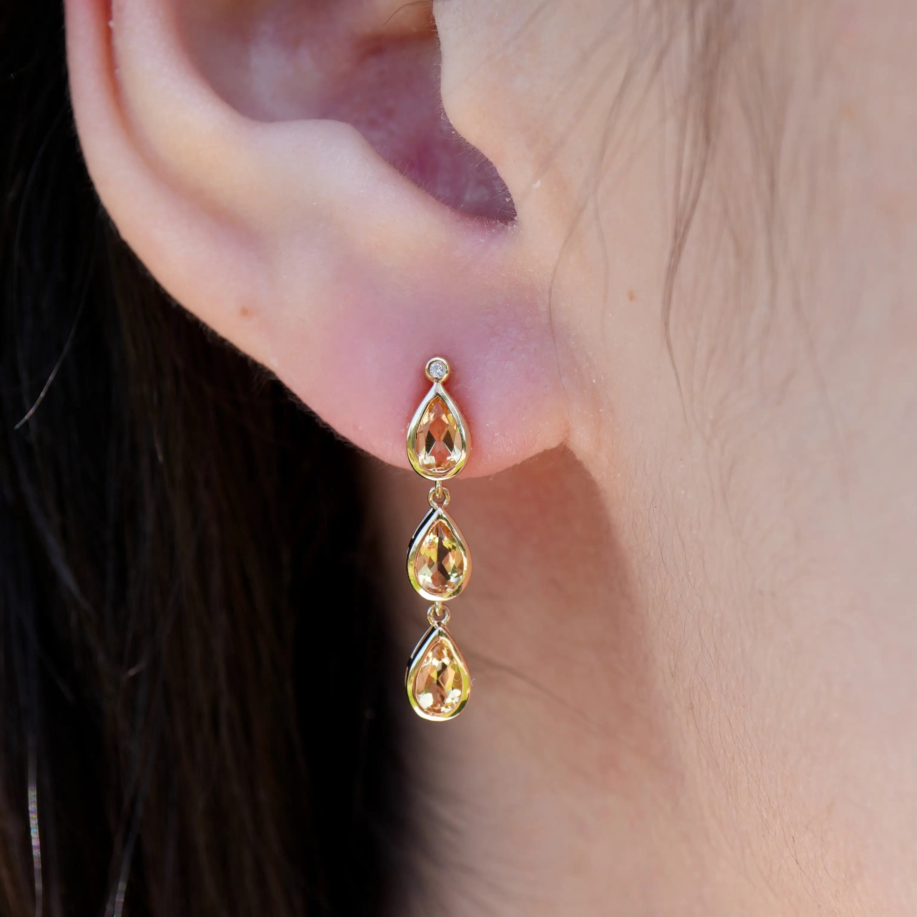 Venus Tears pear Citrine Diamond Drop Earrings 14k yellow gold