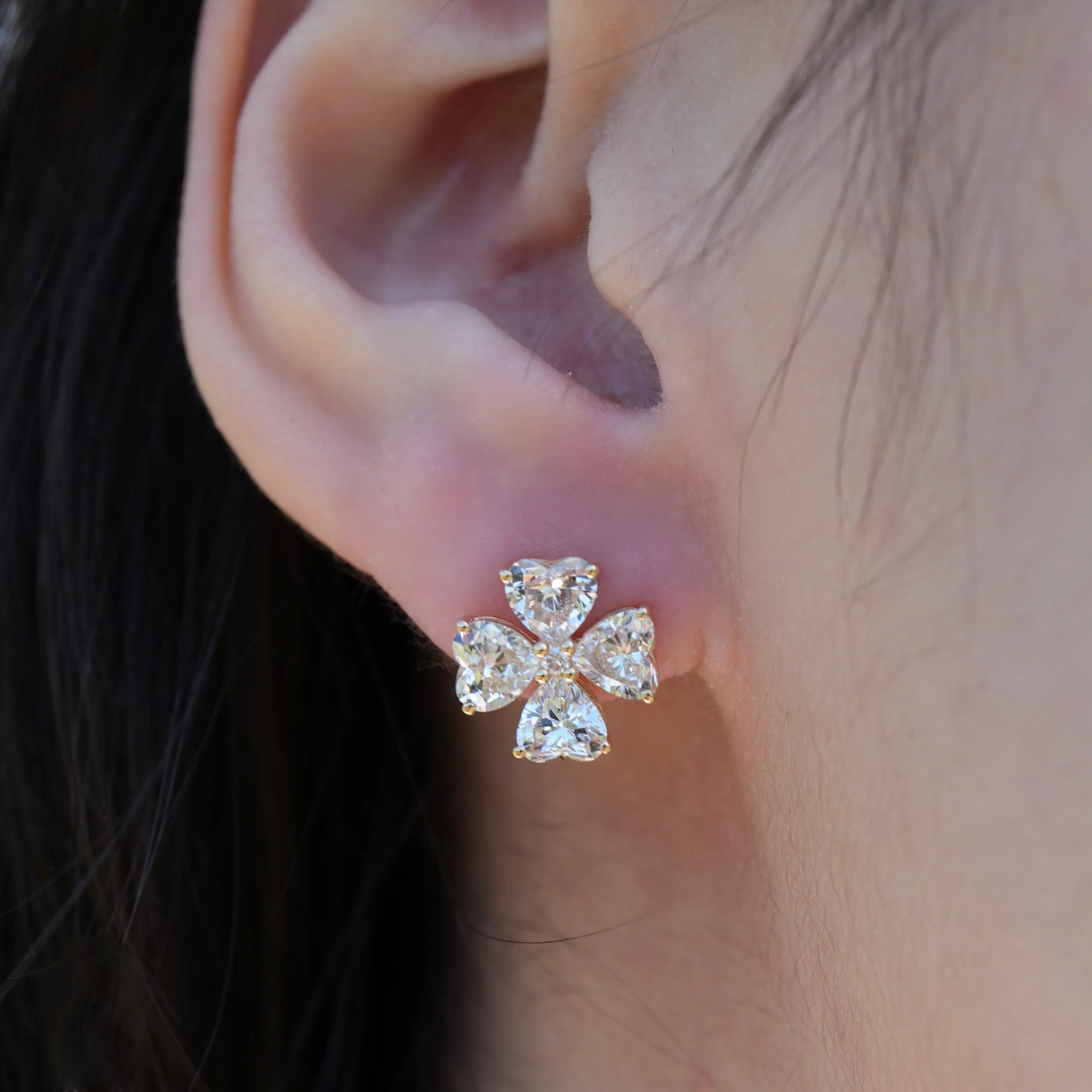 Lucky Clover Lab Grown Diamond Clover Earrings 14k solid gold