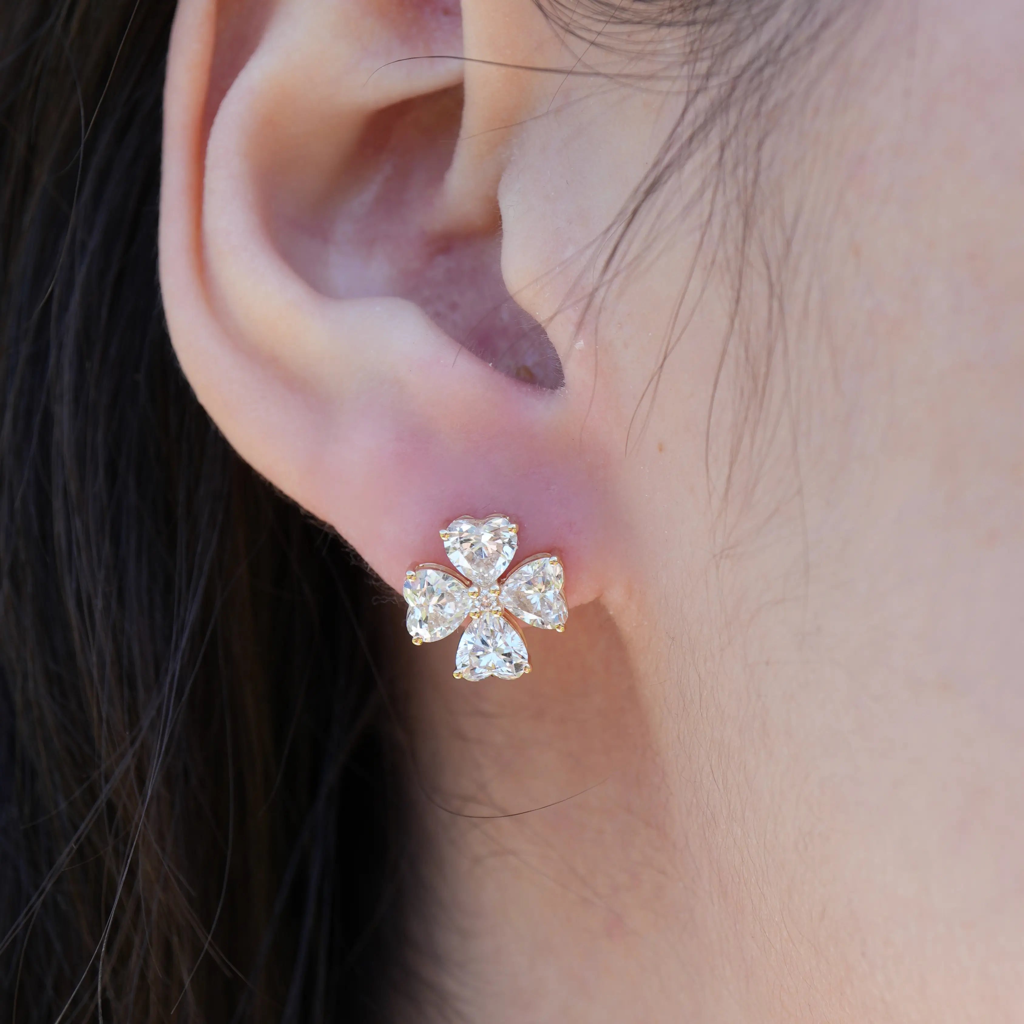 Lucky Clover Lab Grown Diamond Clover Earrings 14k solid gold
