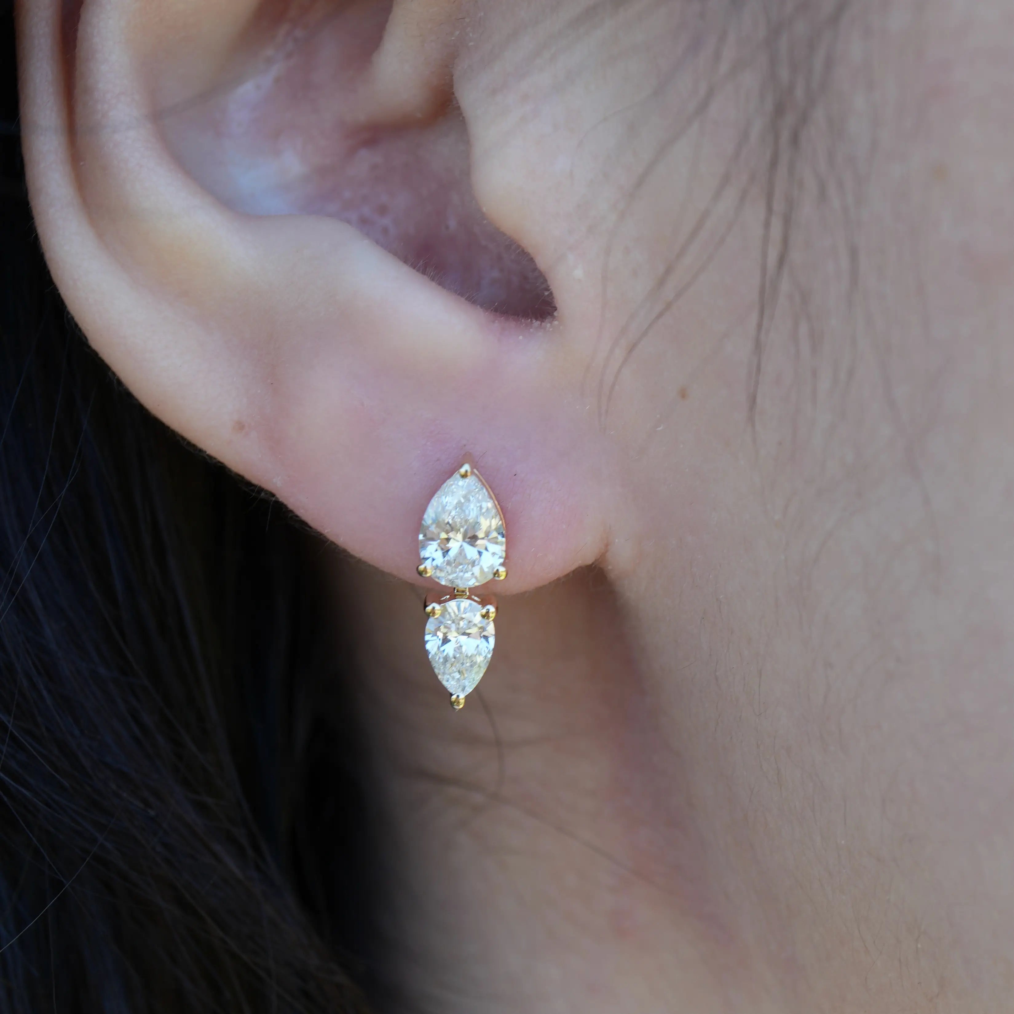 Venus Tears Duo Pear Lab Grown Diamond Earrings 14k yellow gold 