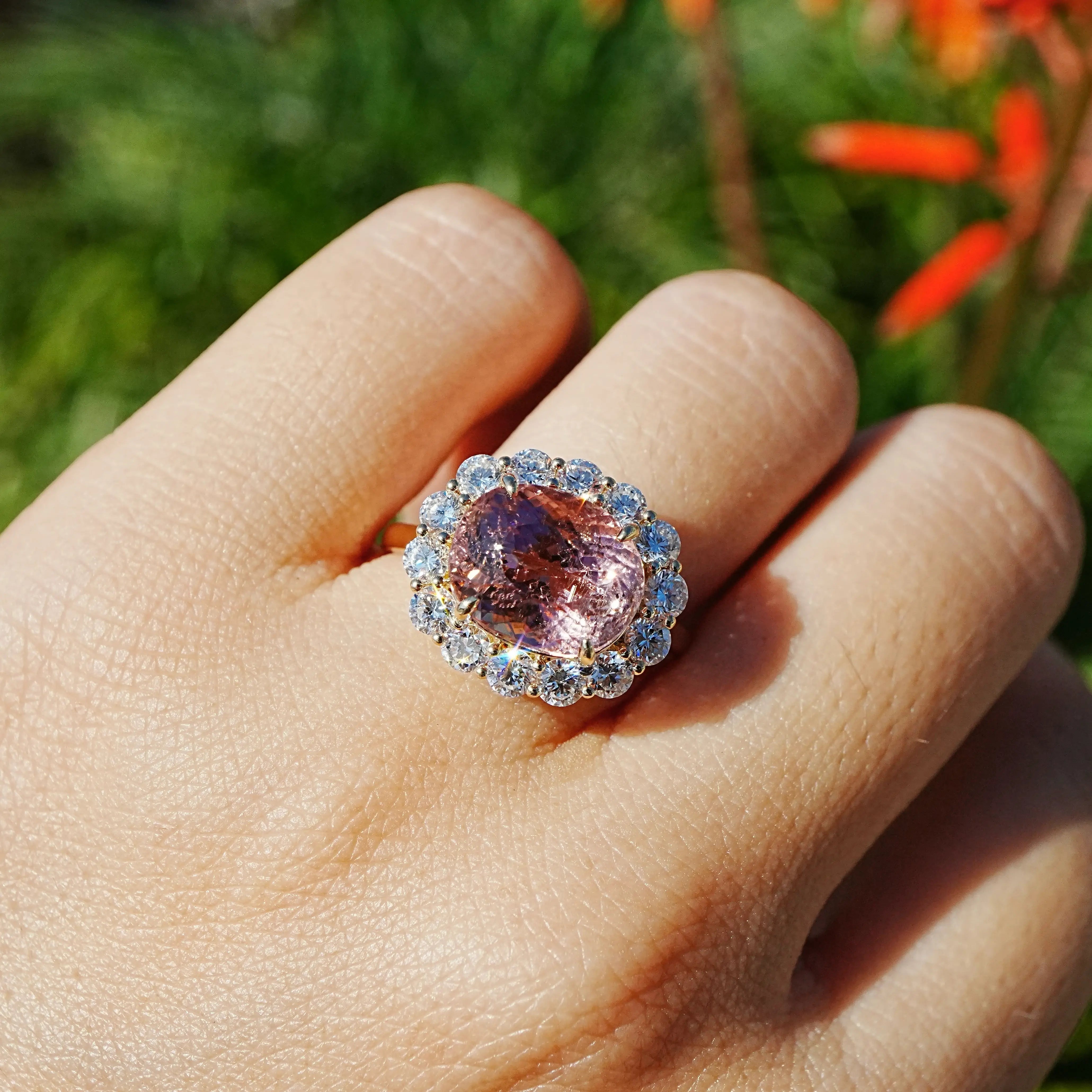 Eden Halo 6.06 ctw Natural Tourmaline & Lab Diamond East-West Ring in 14k yellow gold (One-of-a-Kind)