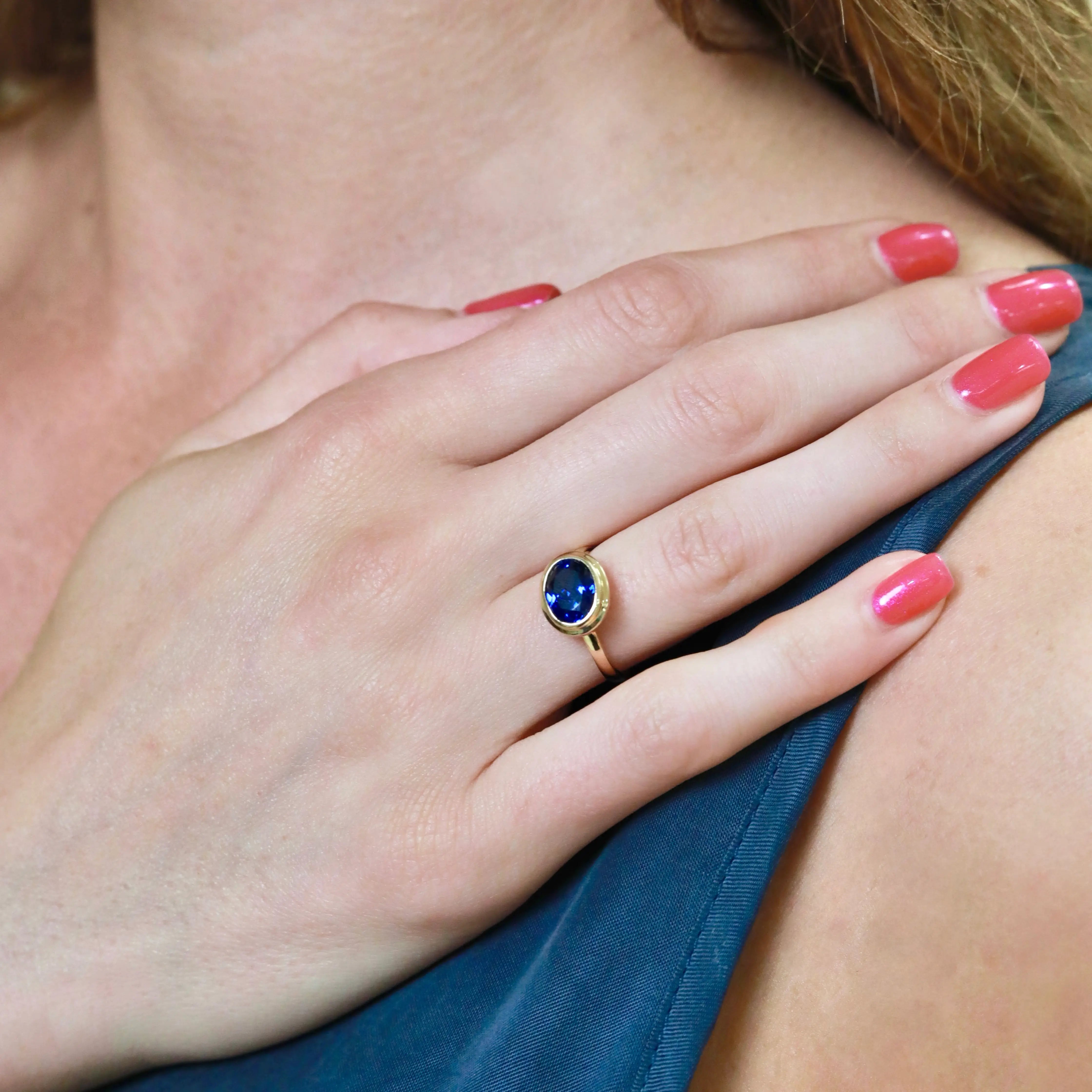 Kai 14k gold Bella East-West 2.5ctw Oval Lab Grown Sapphire Ring