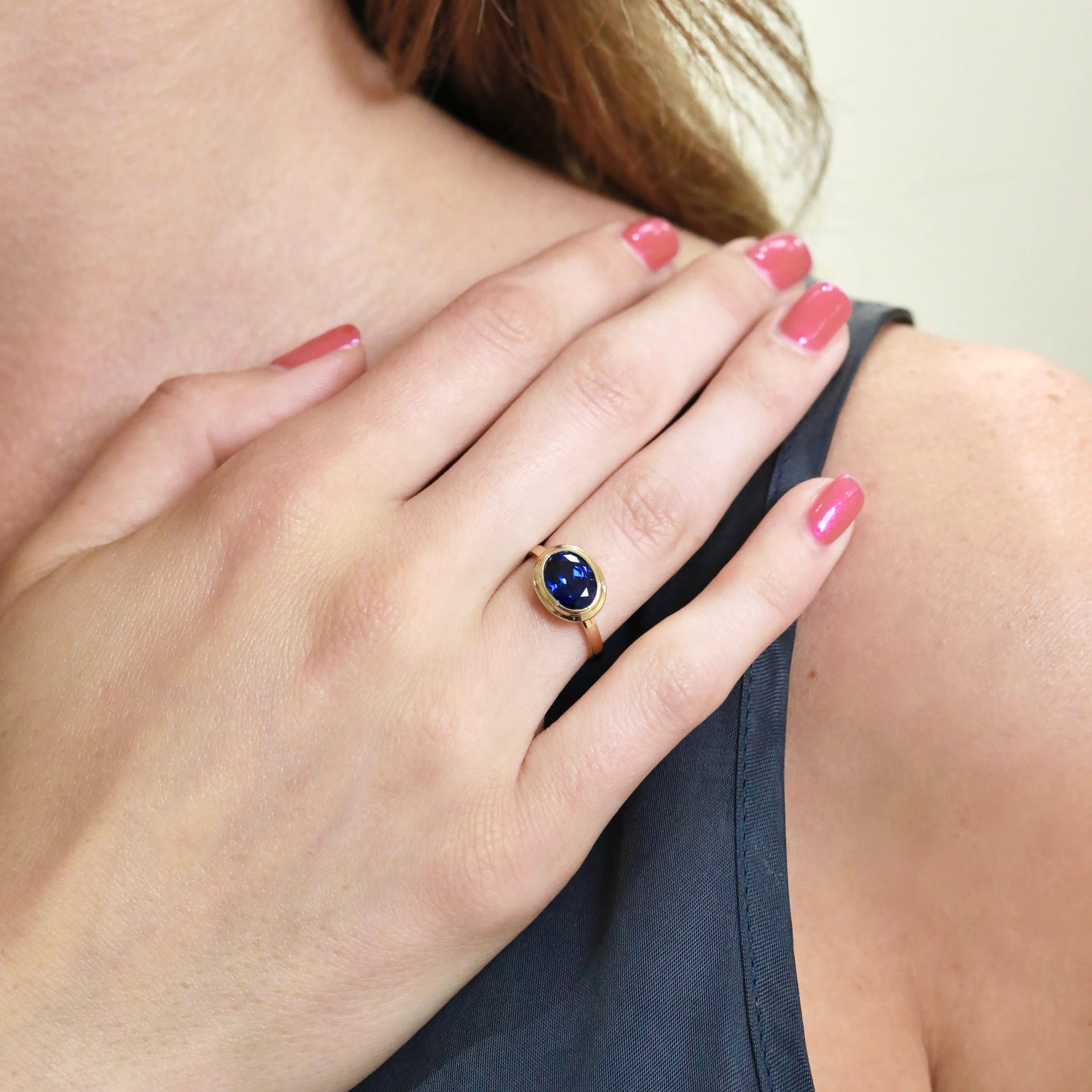 Kai 14k gold Bella East-West 2.5ctw Oval Lab Grown Sapphire Ring